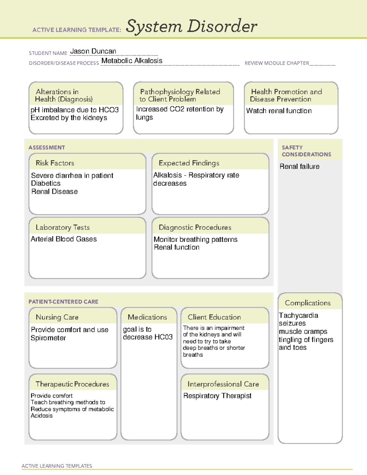 Metabolic Alkalosis - ACTIVE LEARNING TEMPLATES System Disorder STUDENT ...