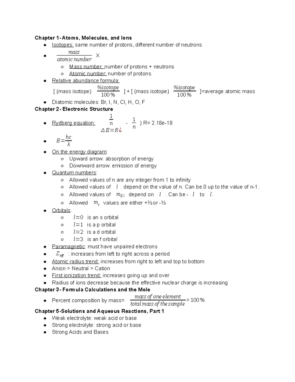 Chem Study Guide - Summary Freshman Chemistry II - Chapter 1- Atoms ...