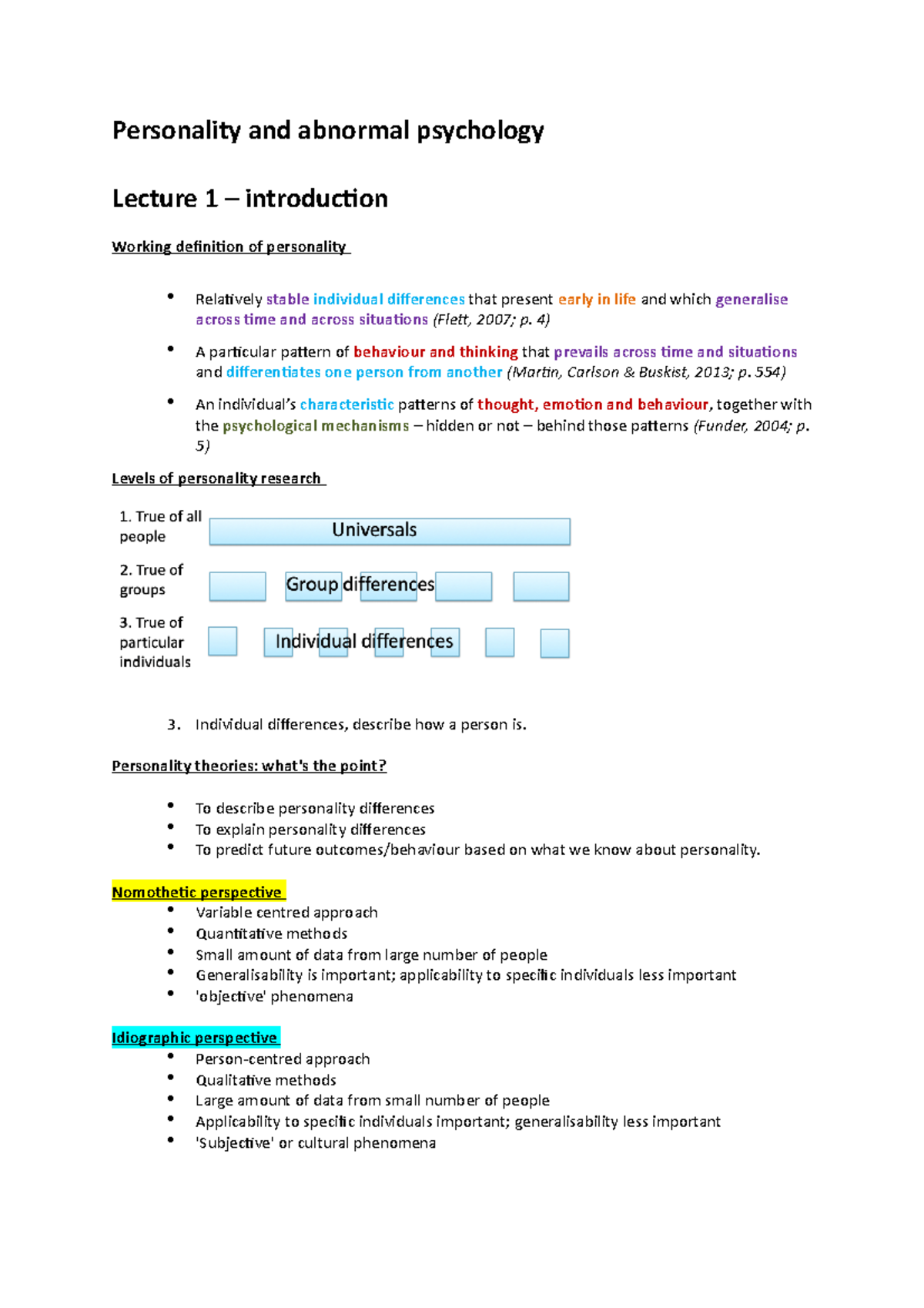 Personality And Abnormal Psychology Lecture Notes - Personality And ...