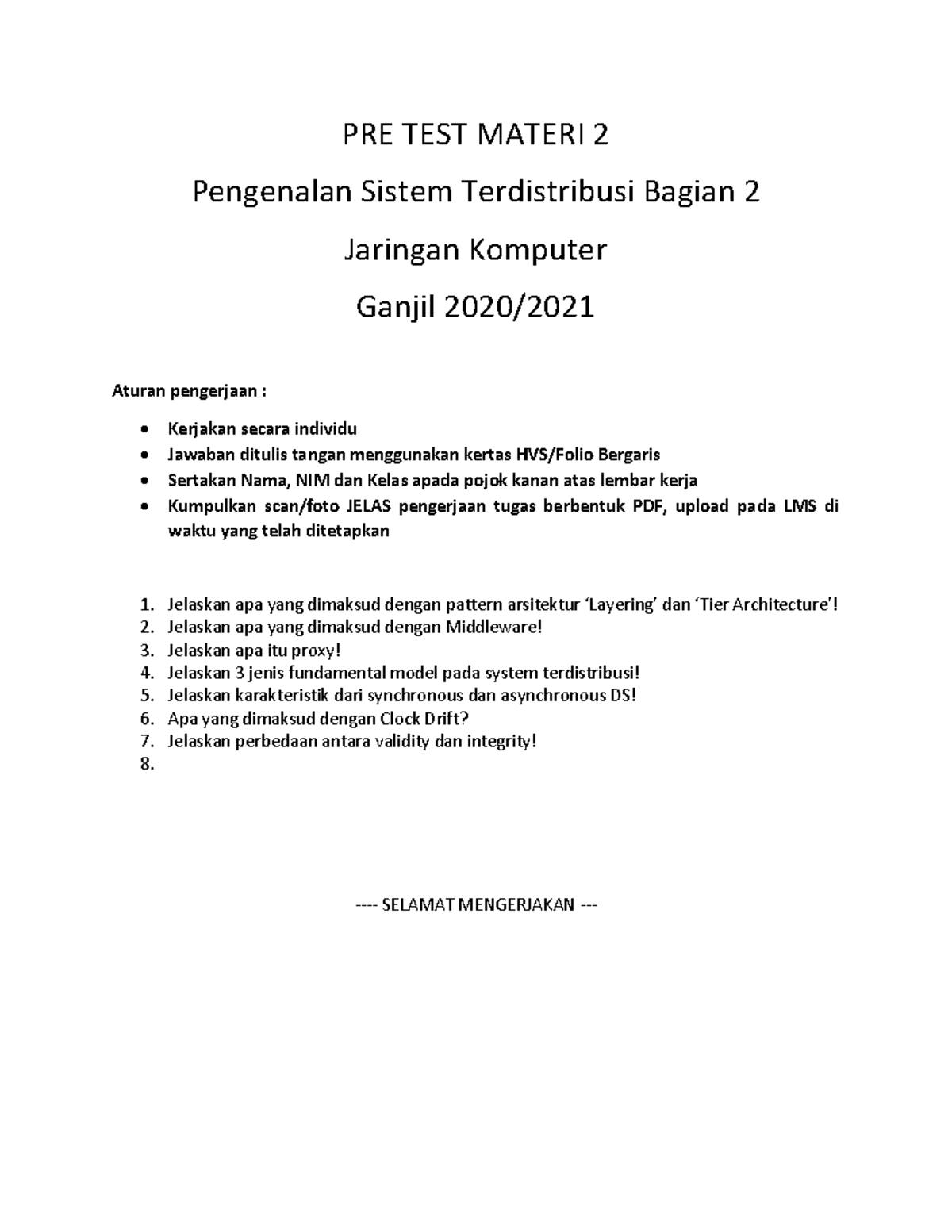 Pre test sister materi 2 pengenalan sistem terdistribusi bag 2