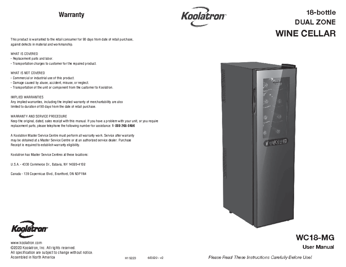 WC18MG Wine Cooler Manual EN FRE - WC18-MG User Manual 18-bottle DUAL ...