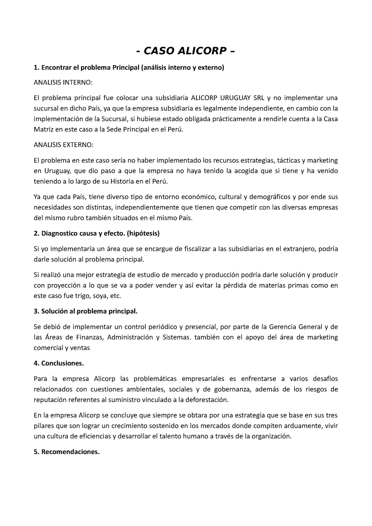 C10 - CASO Alicorp - CASO ALICORP – Encontrar El Problema Principal ...