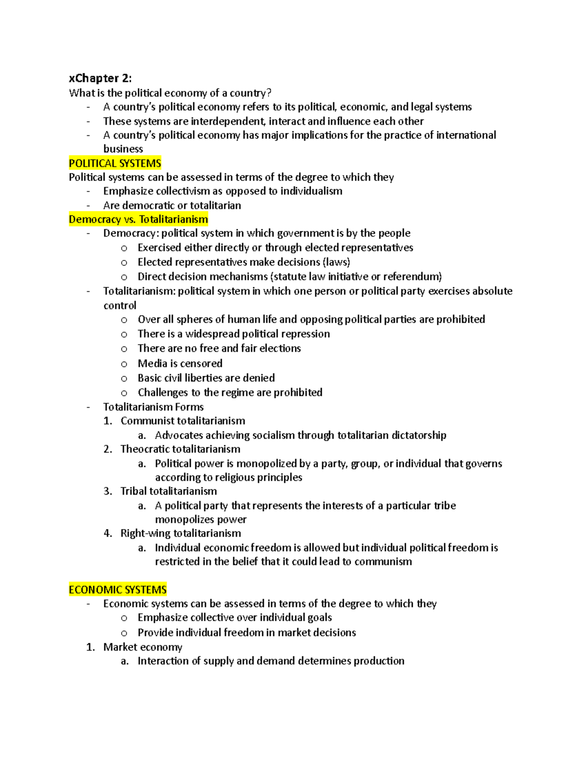 Chapter 2 and 3 Notes - xChapter 2: What is the political economy of a ...