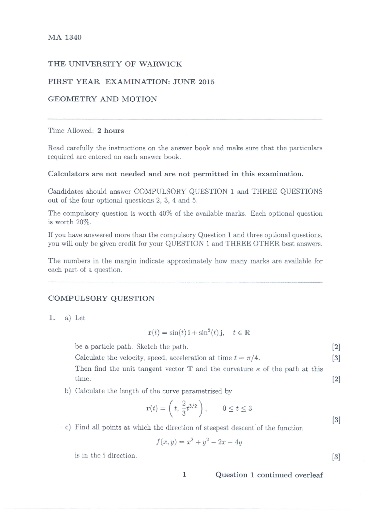 Ma1340 exam 2015 0001 - Past papers from the Warwick Institute of Maths ...
