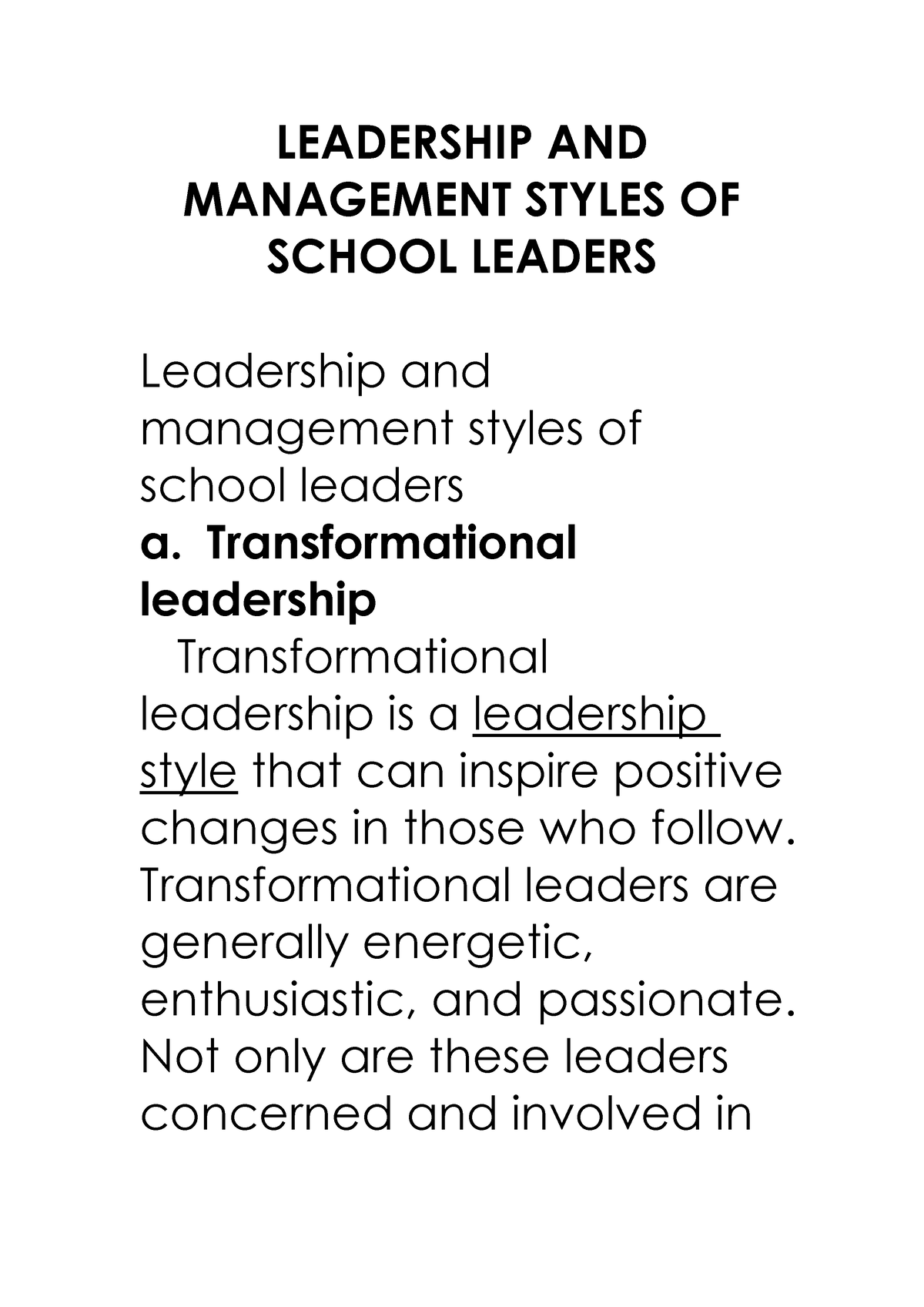 leadership assignment for high school students