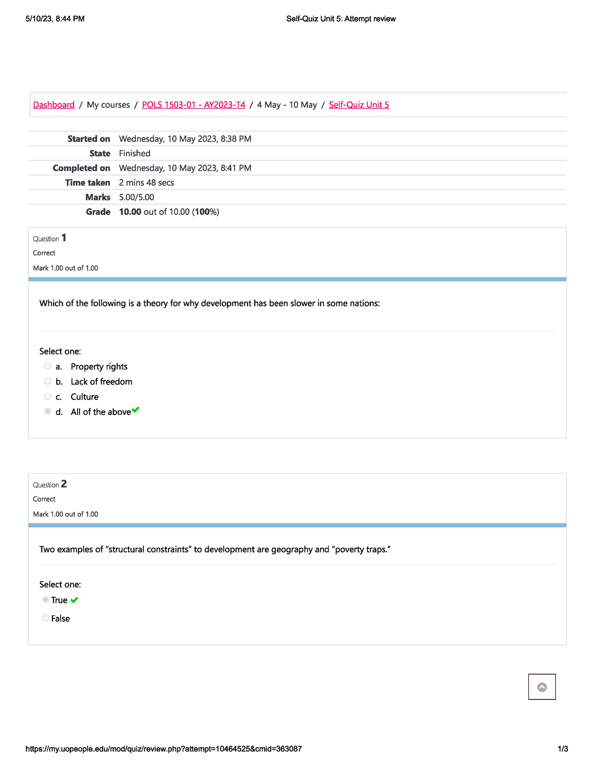 POLS 1503 UNIT 5 SELF QUIZ - POLS 1503 - UoPeople - Studocu