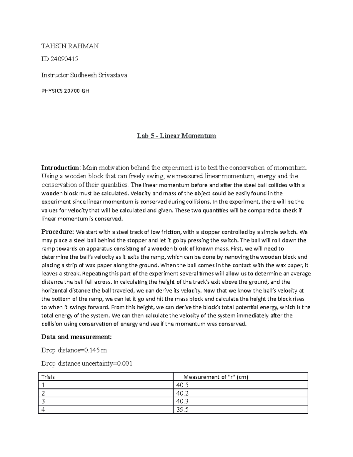 Physics LAB5 ABOUT MOMENTUM PHYS 20700/20800 CCNY Studocu