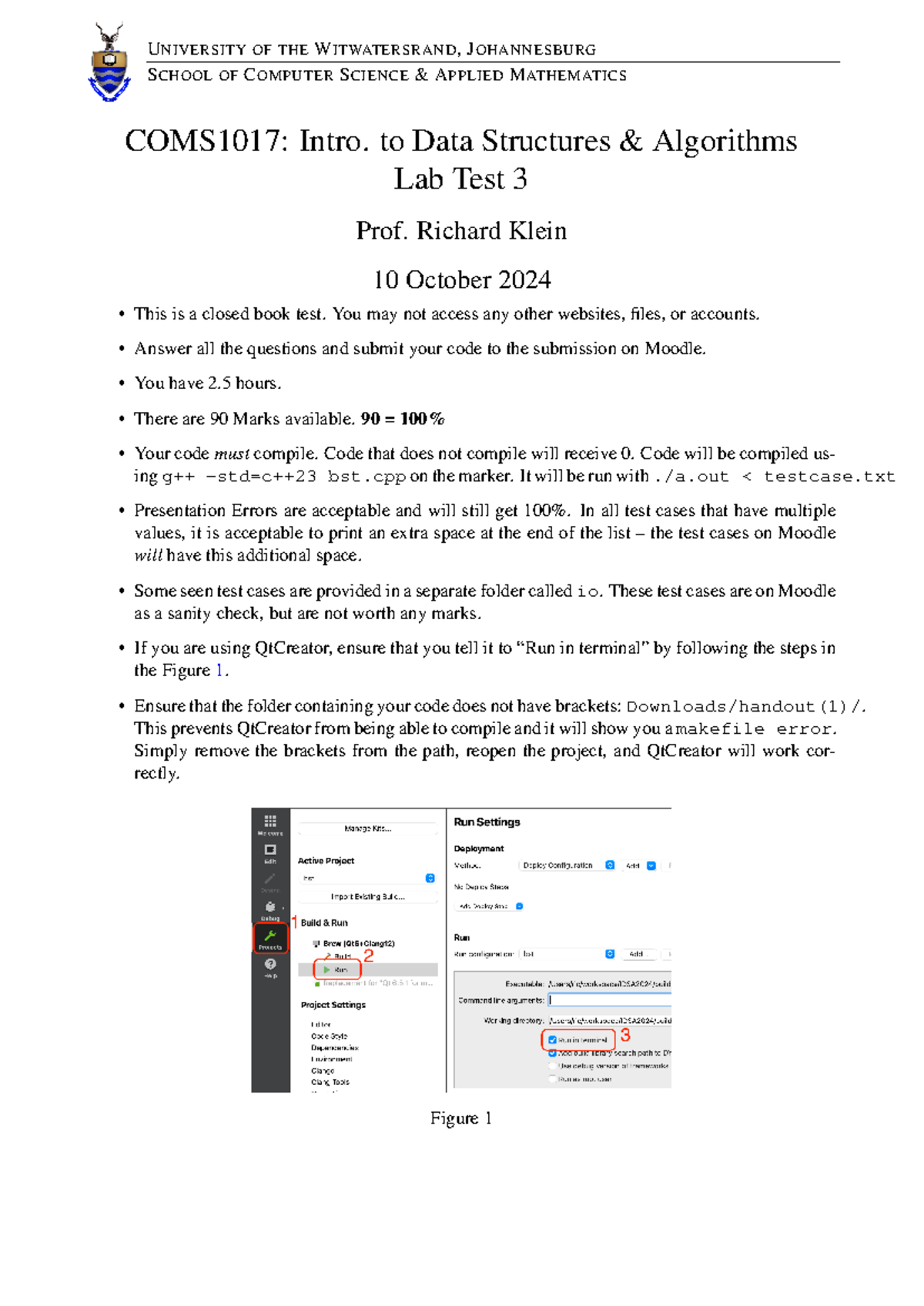 Past Paper Lab Test 2024 - UNIVERSITY OF THE WITWATERSRAND ...