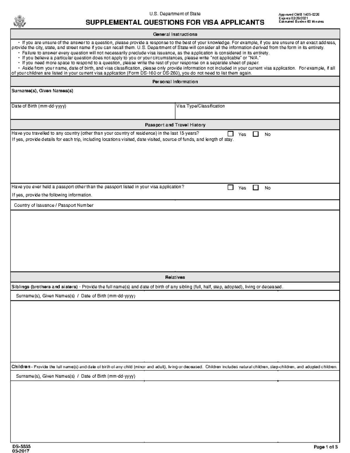DS-Form-5535 - I would like to achieve the questionare - Have you ever ...