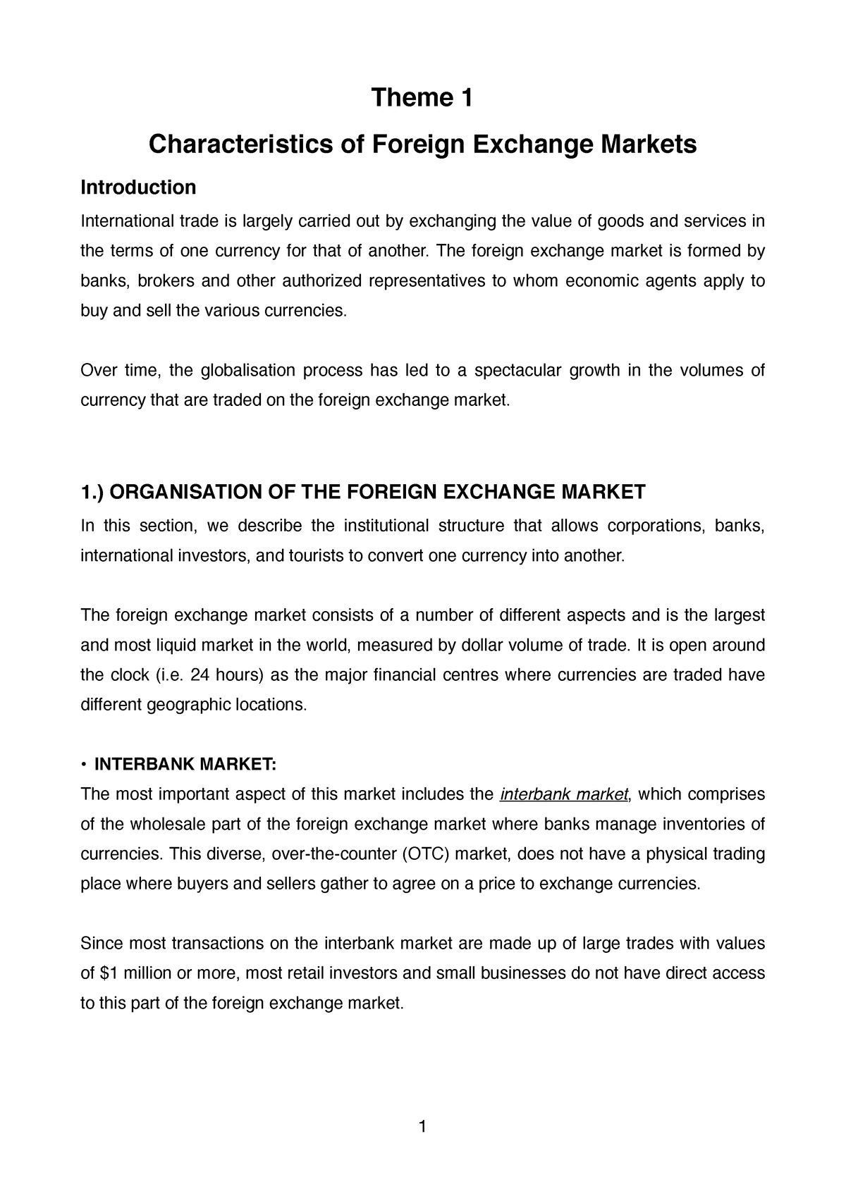 term paper on foreign exchange market