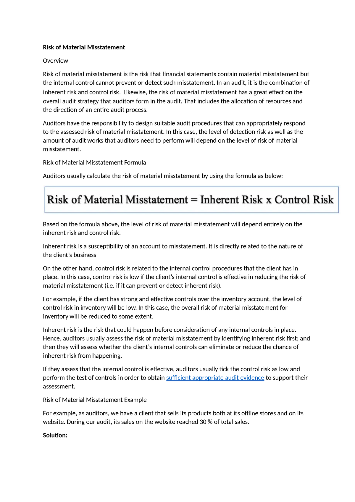 risk of Misstatements - Risk of Material Misstatement Overview Risk of ...