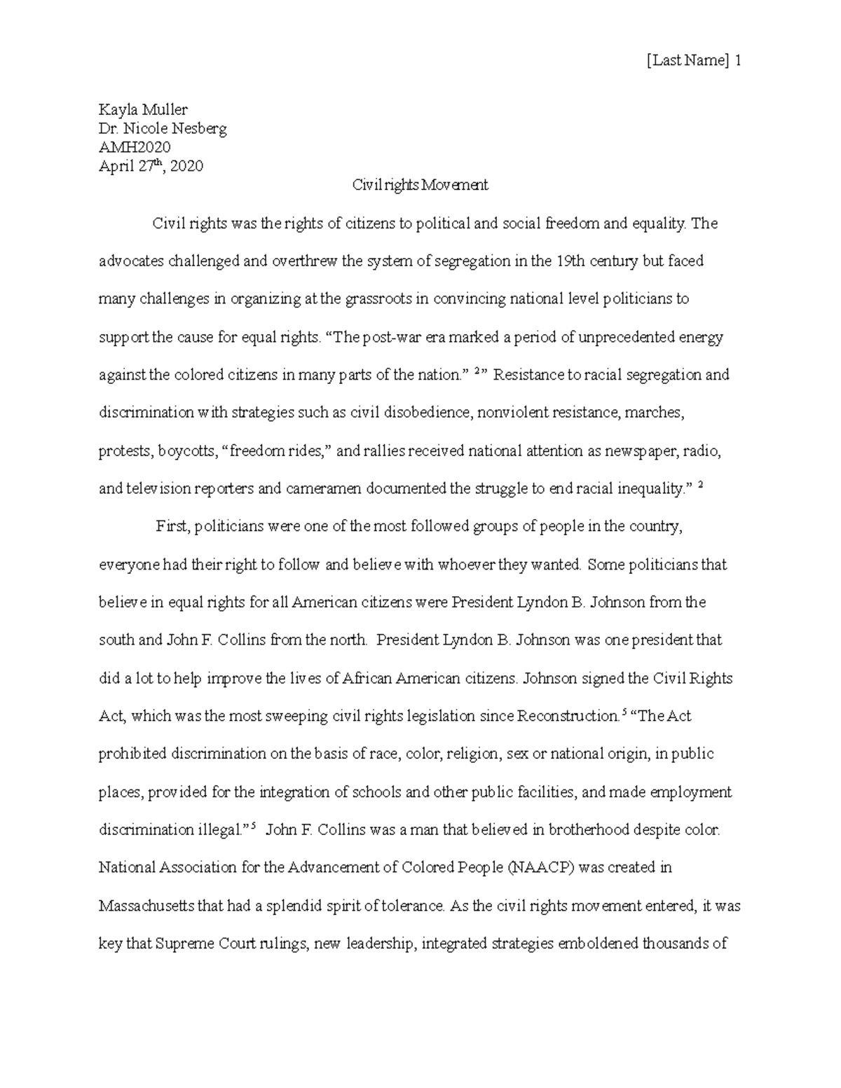 RIghts movement paper - This an example how this should be written ...