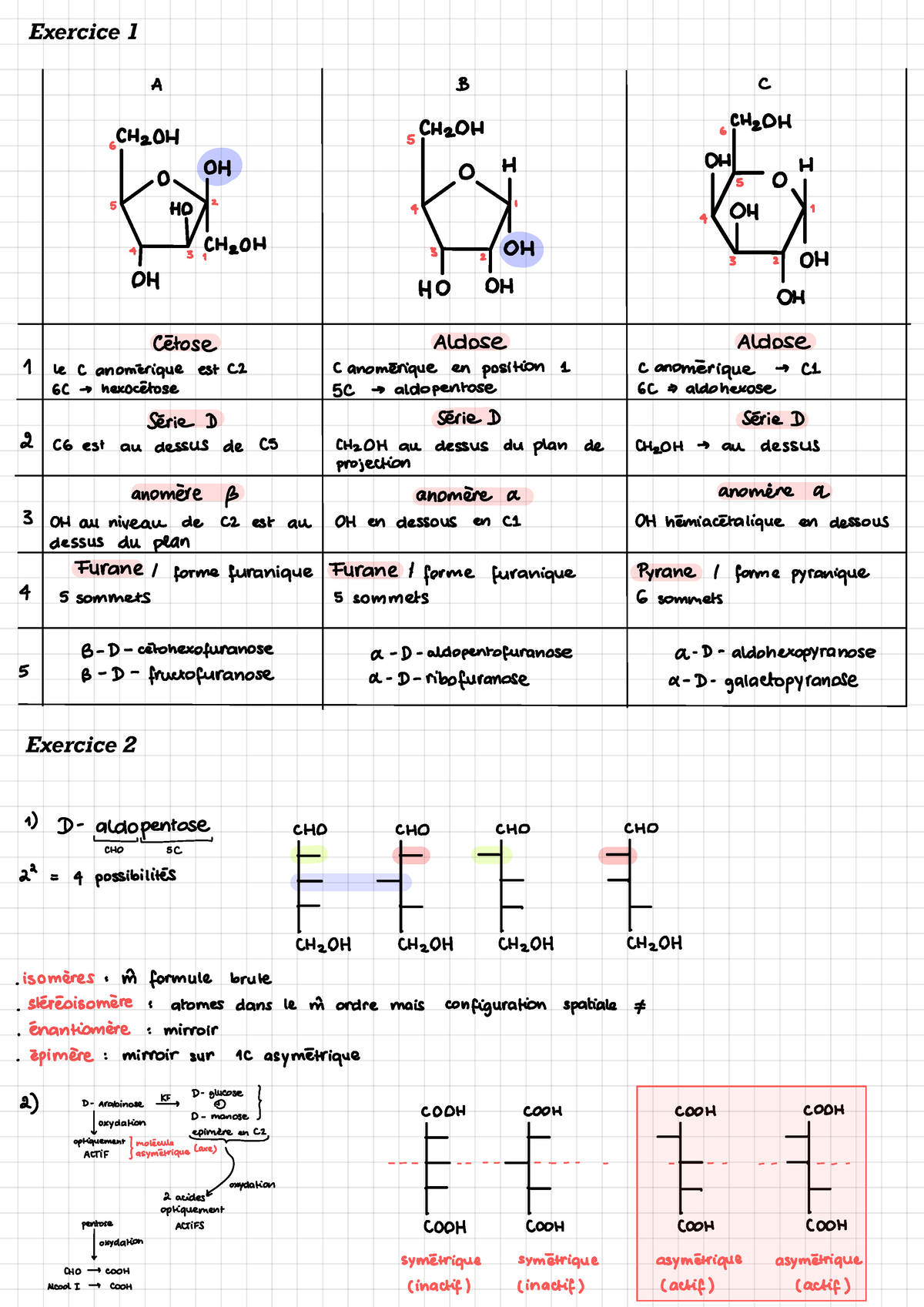 TD 8 Oses - Biochimie Structurale - Exercice 1 Exercice 2 A B C CHzDH 5 ...