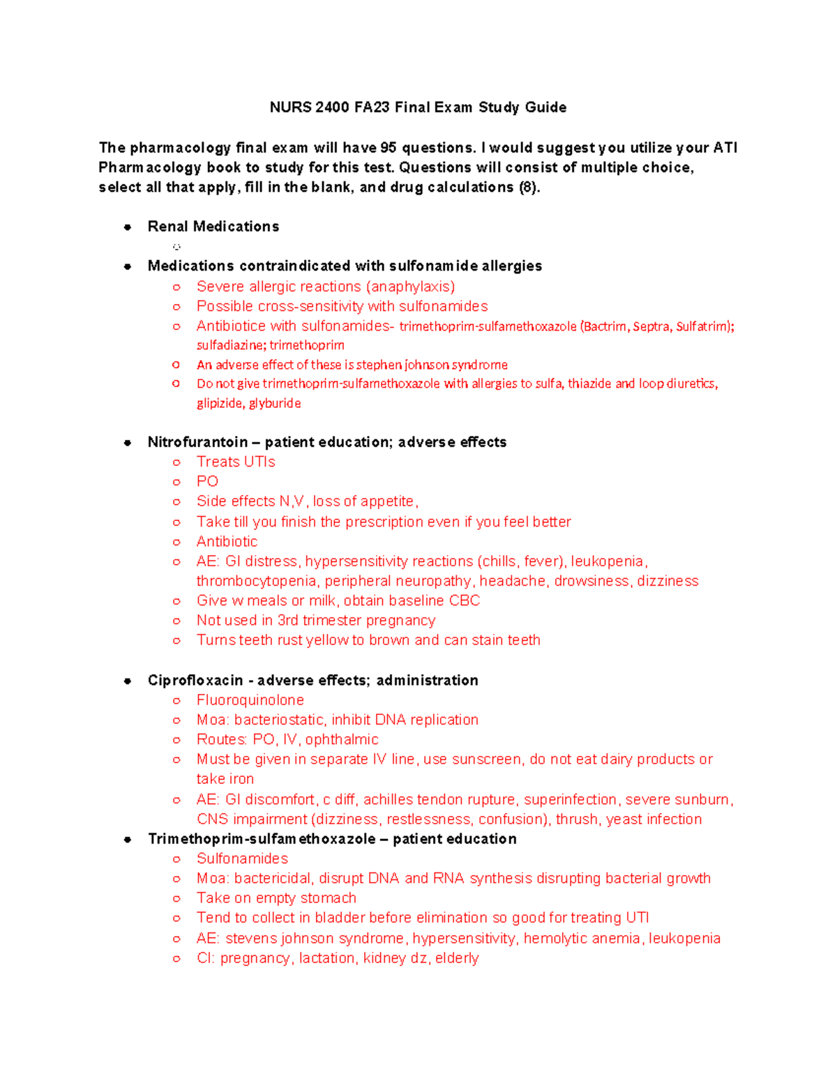 Pharm final - NURS 2400 FA23 Final Exam Study Guide The pharmacology ...