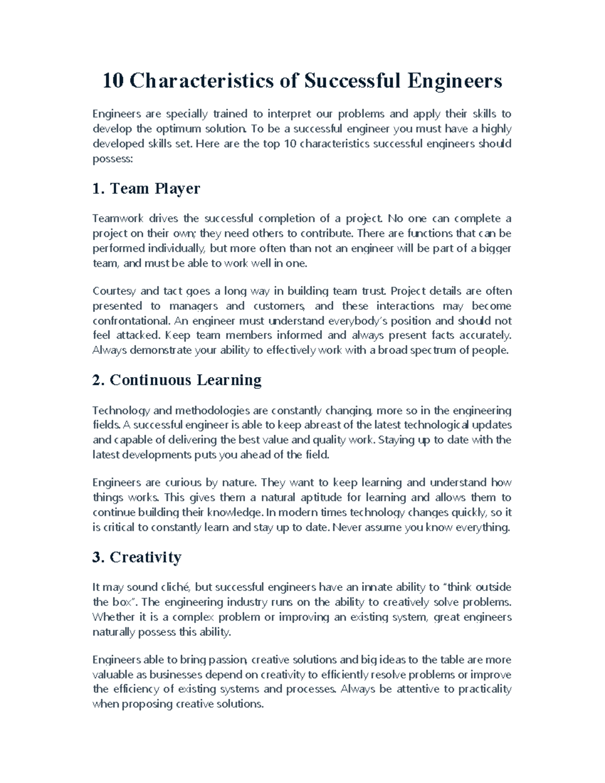 Characteristics of Successful Engineer - 10 Characteristics of ...