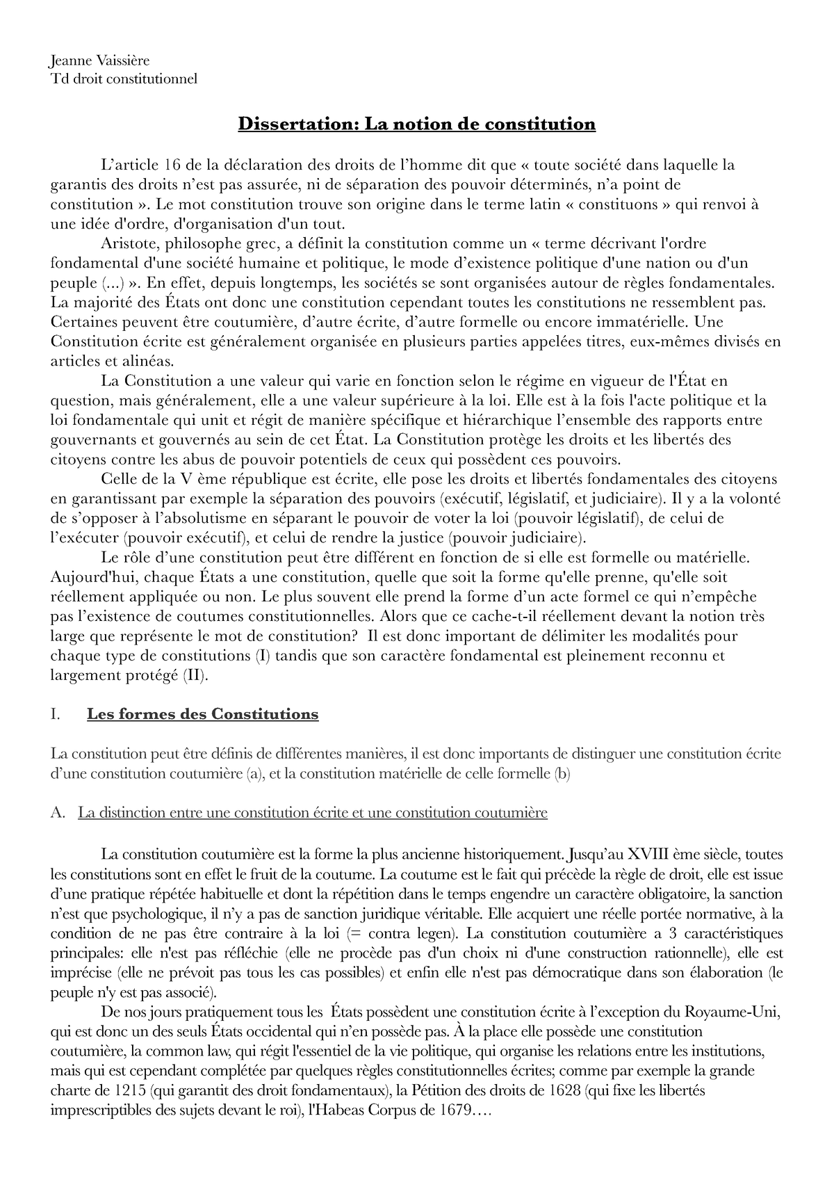 dissertation sur la notion de constitution