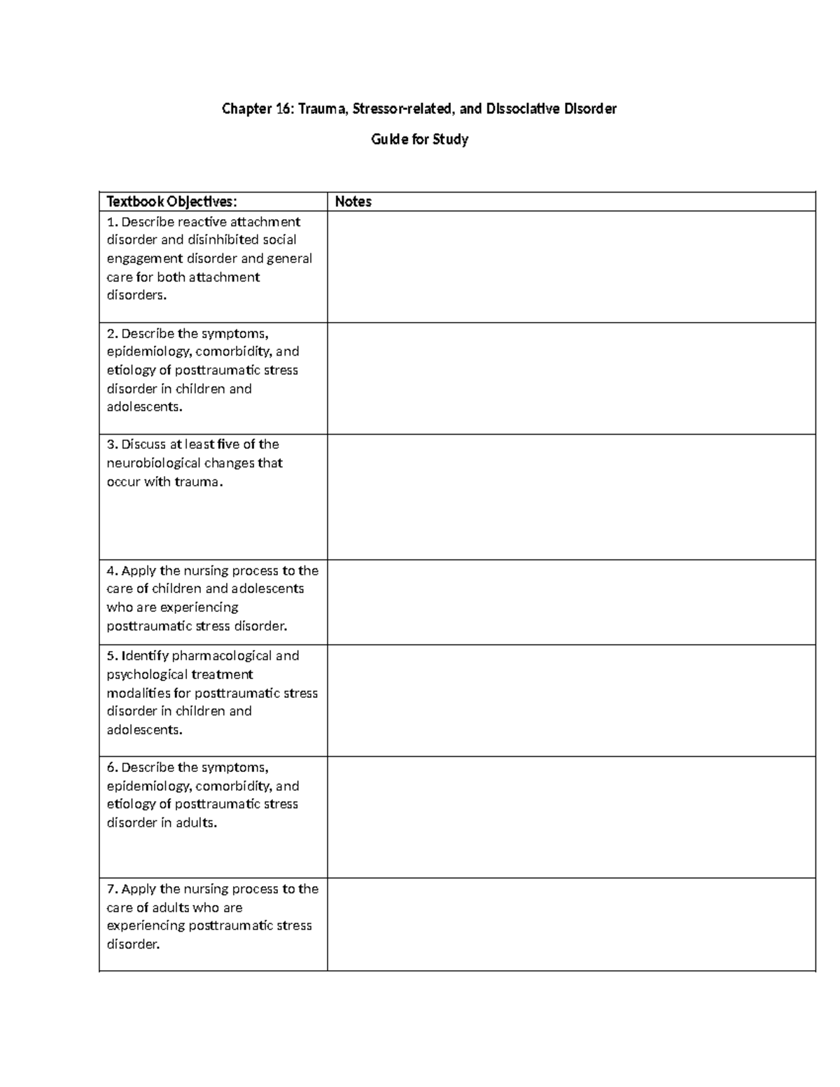 Chapter 16 study guide-1 - Chapter 16: Trauma, Stressor-related, and ...