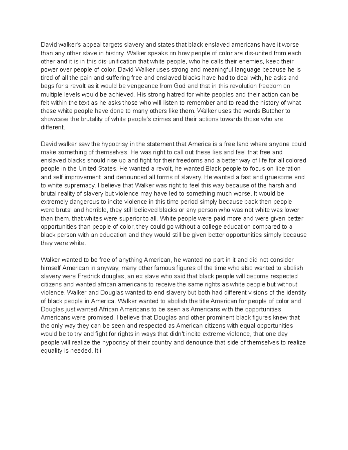Module 4 writing assignment David walker's appeal targets slavery and