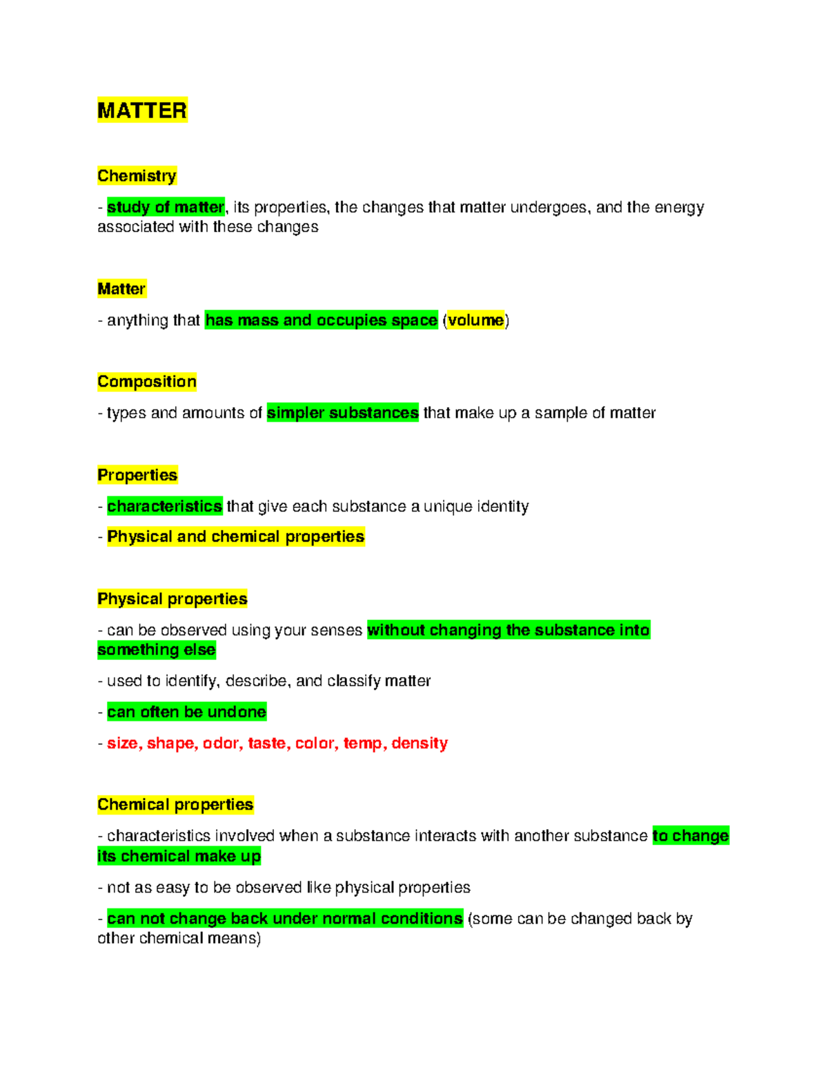 CHEM Prelims Reviewer Final - MATTER Chemistry study of matter, its ...