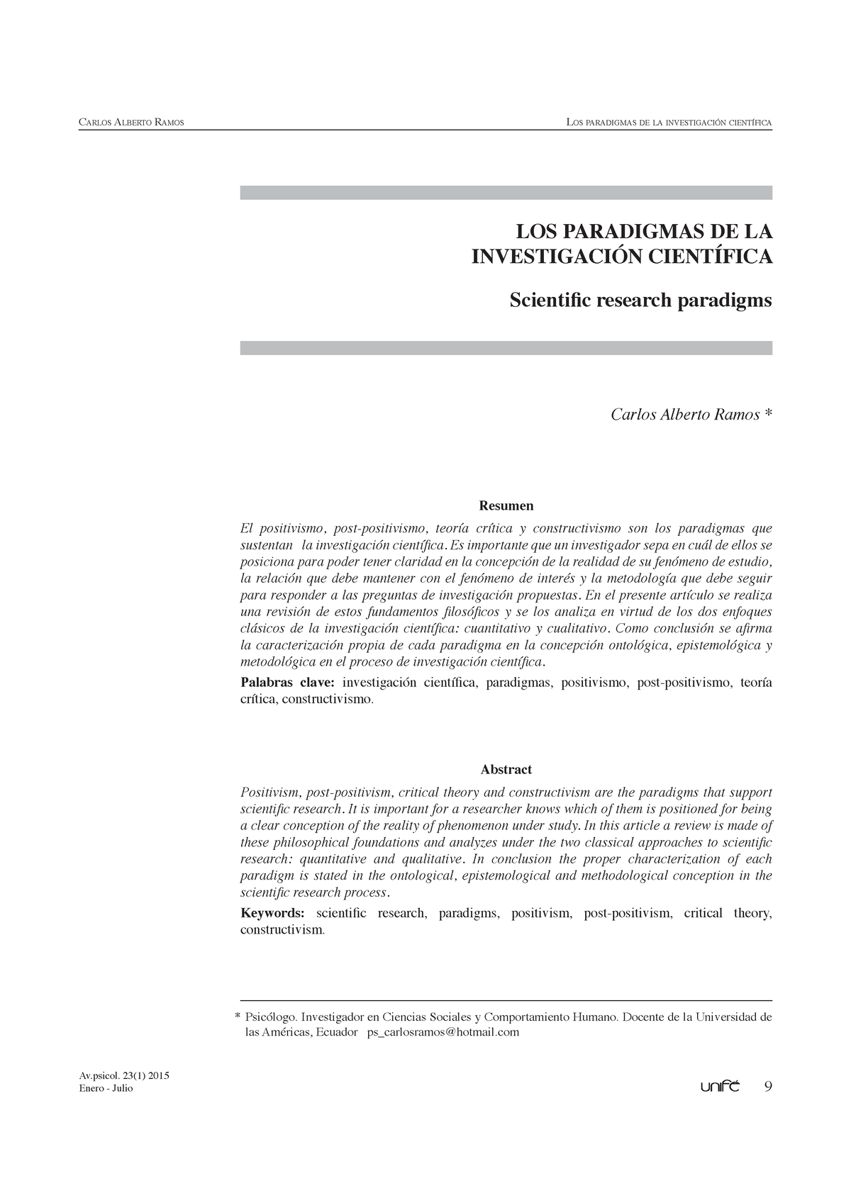 Unidad 1 paradigmas de la investigaciocc 81n cienticc 81fica - Av. 23(1 ...