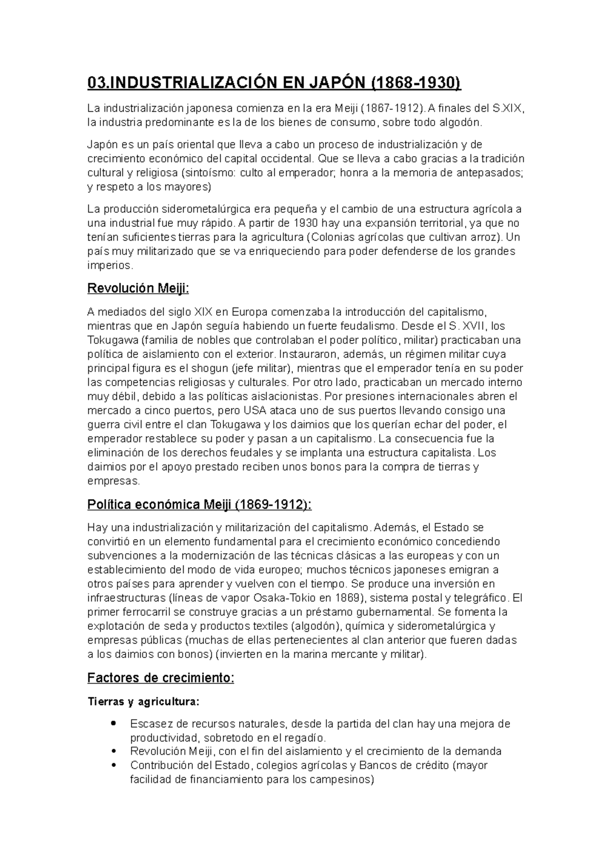 T03 Japón tema 3 03ÓN EN JAPÓN (18681930) La industrialización