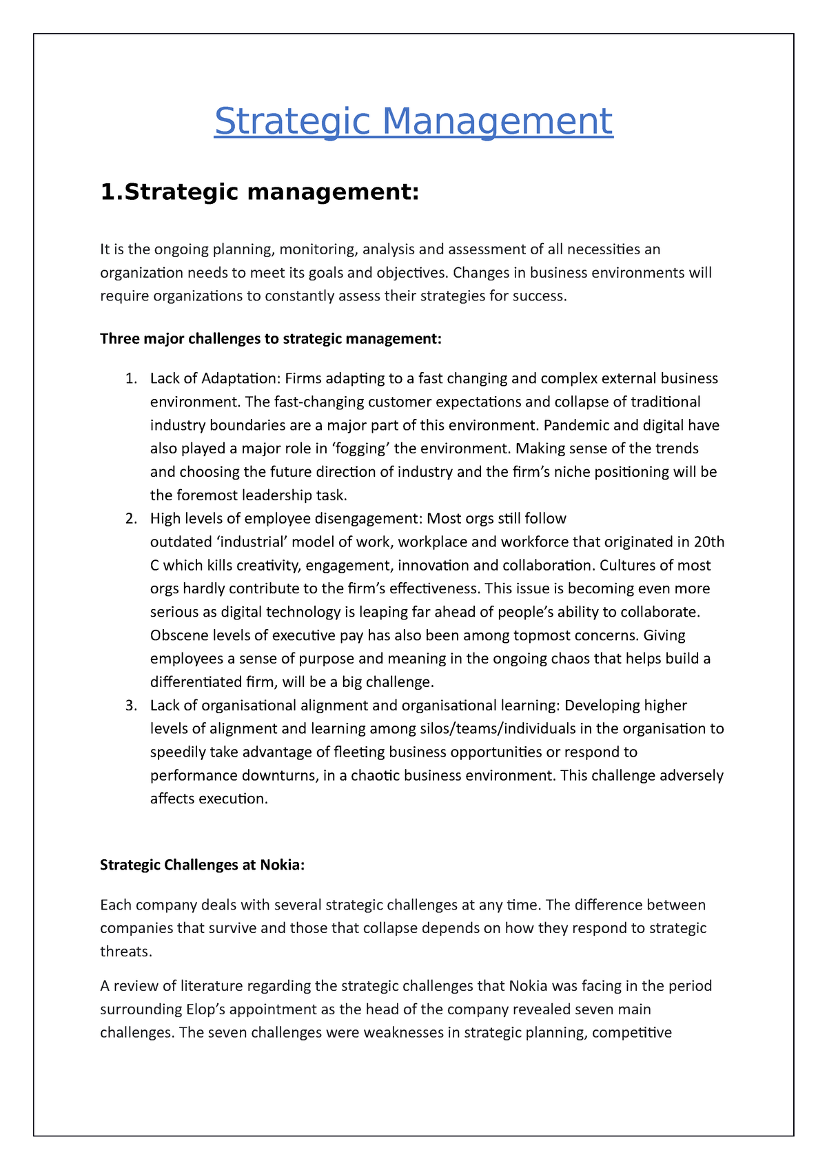 strategic management assignments