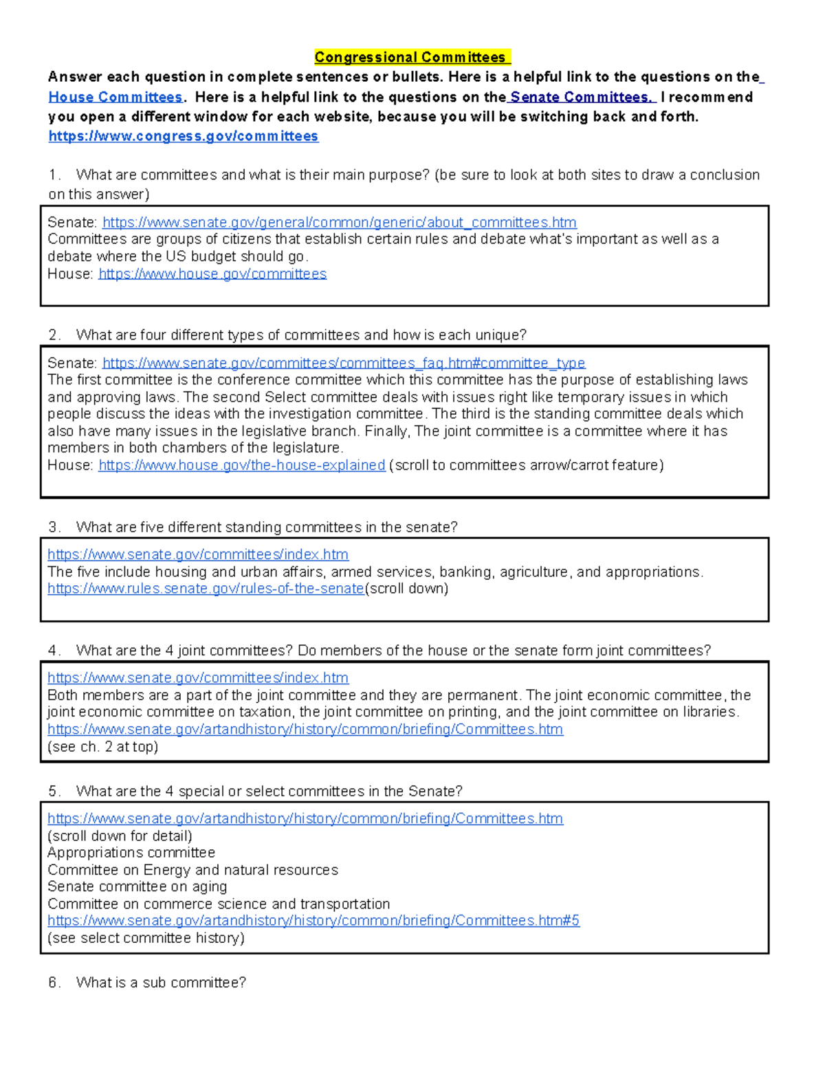 Copy of SC Congressional Committees - Congressional Committees Answer each  question in complete - Studocu
