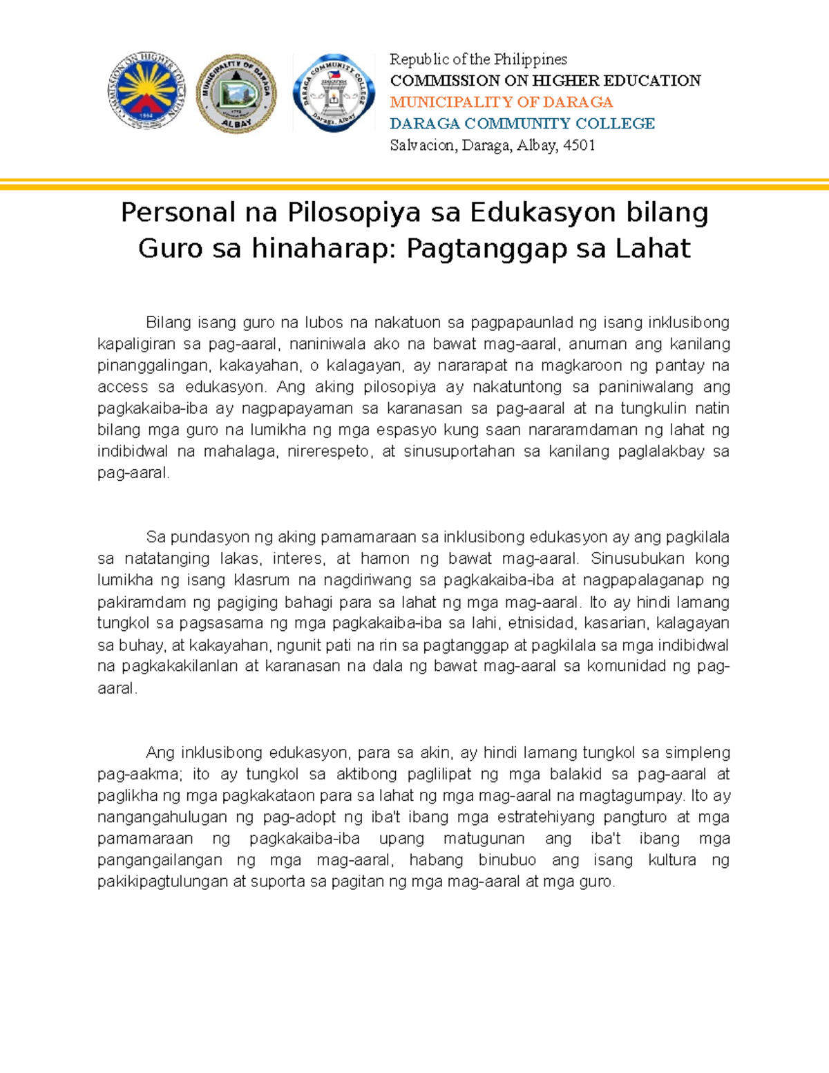 Personal Na Pilosopiya Sa Edukasyon - Ang Aking Pilosopiya Ay ...