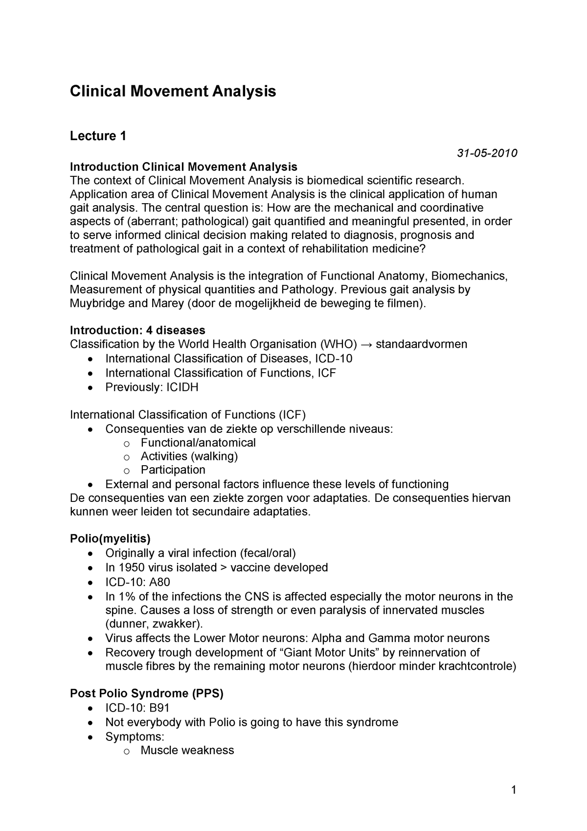 summary-clinical-movement-analysis-lecture-s-1-13-clinical-movement