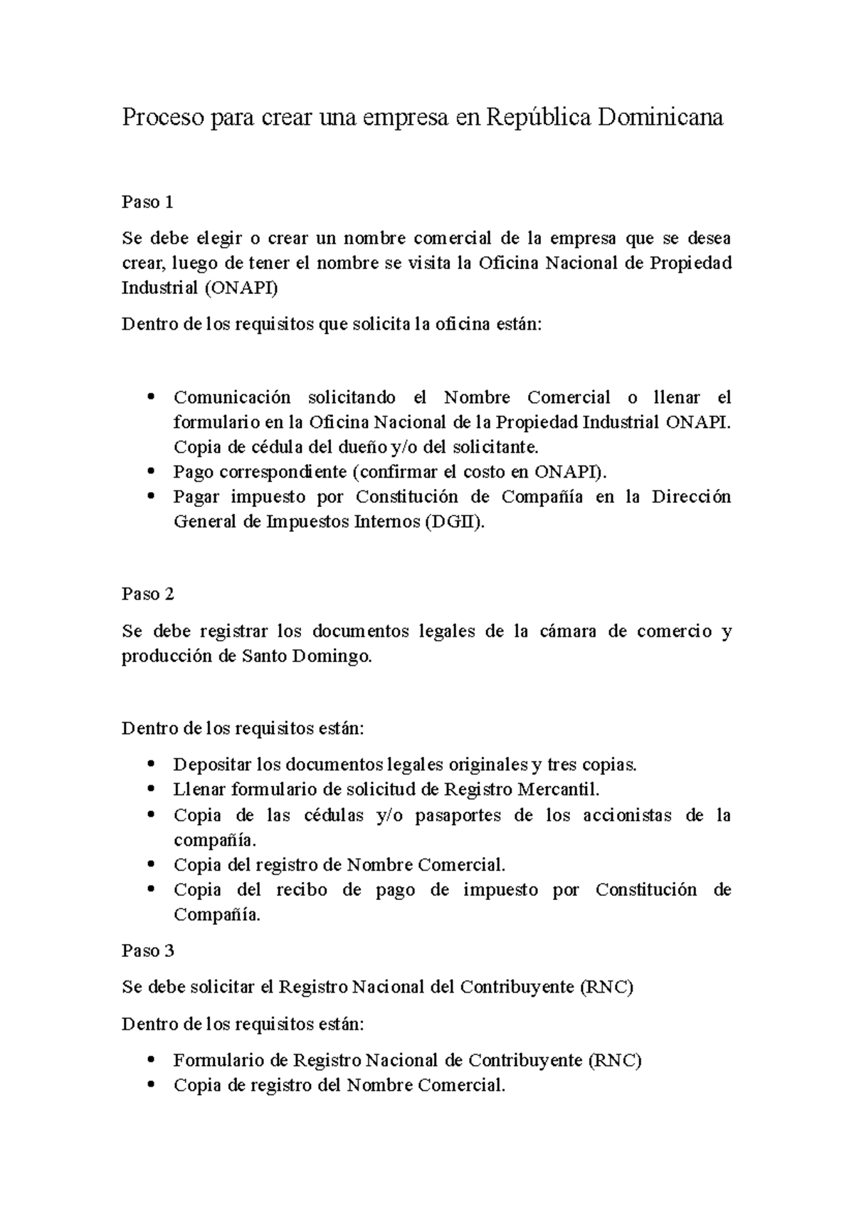 Proceso Para Crear Una Empresa En República Dominicana Descripción