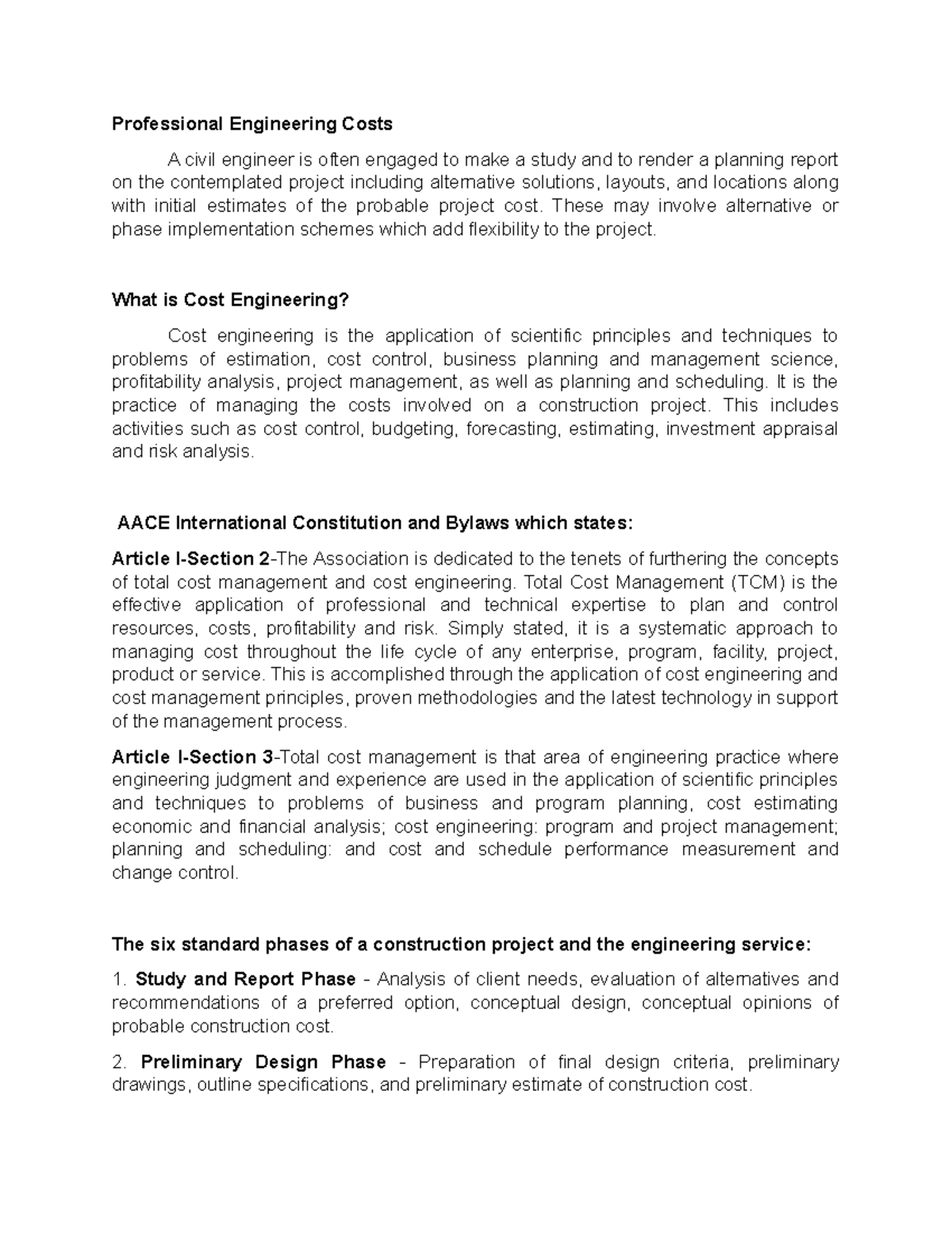 5.2 Professional Engineering Costs - These may involve alternative or ...