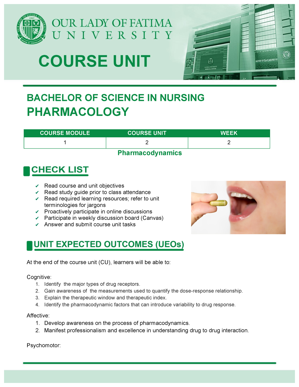 Course Unit 2 Pharmacodynamics - BACHELOR OF SCIENCE IN NURSING ...