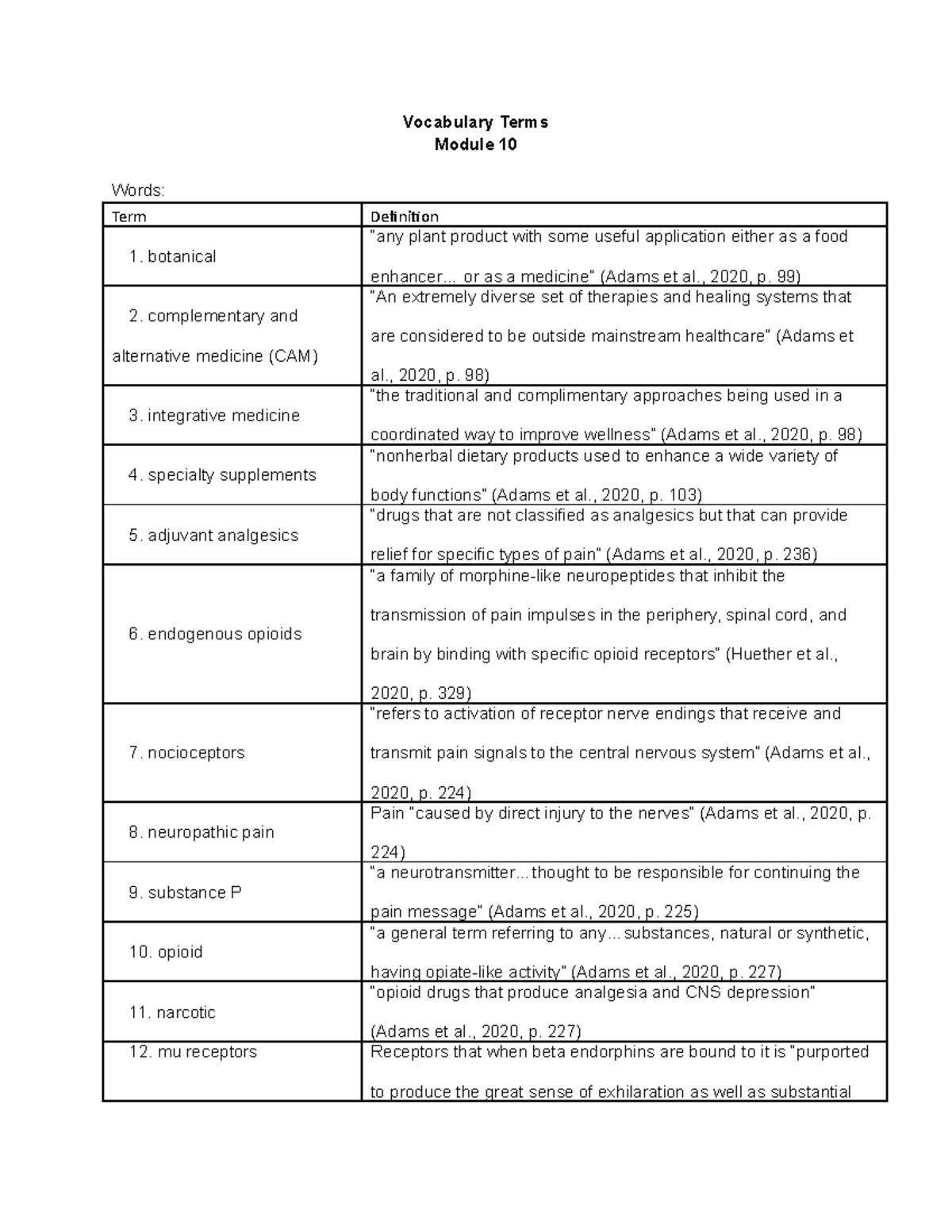 Module 10 vocab Vocabulary Terms Module 10 Words Term Definition 1
