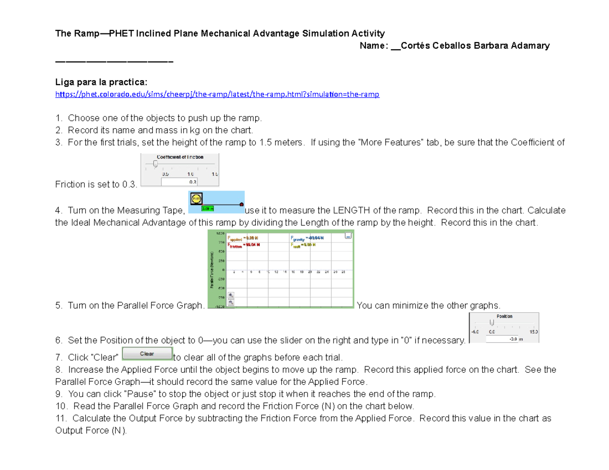The Ramp PHET Activity (fisica 1) The Ramp—PHET Inclined Plane