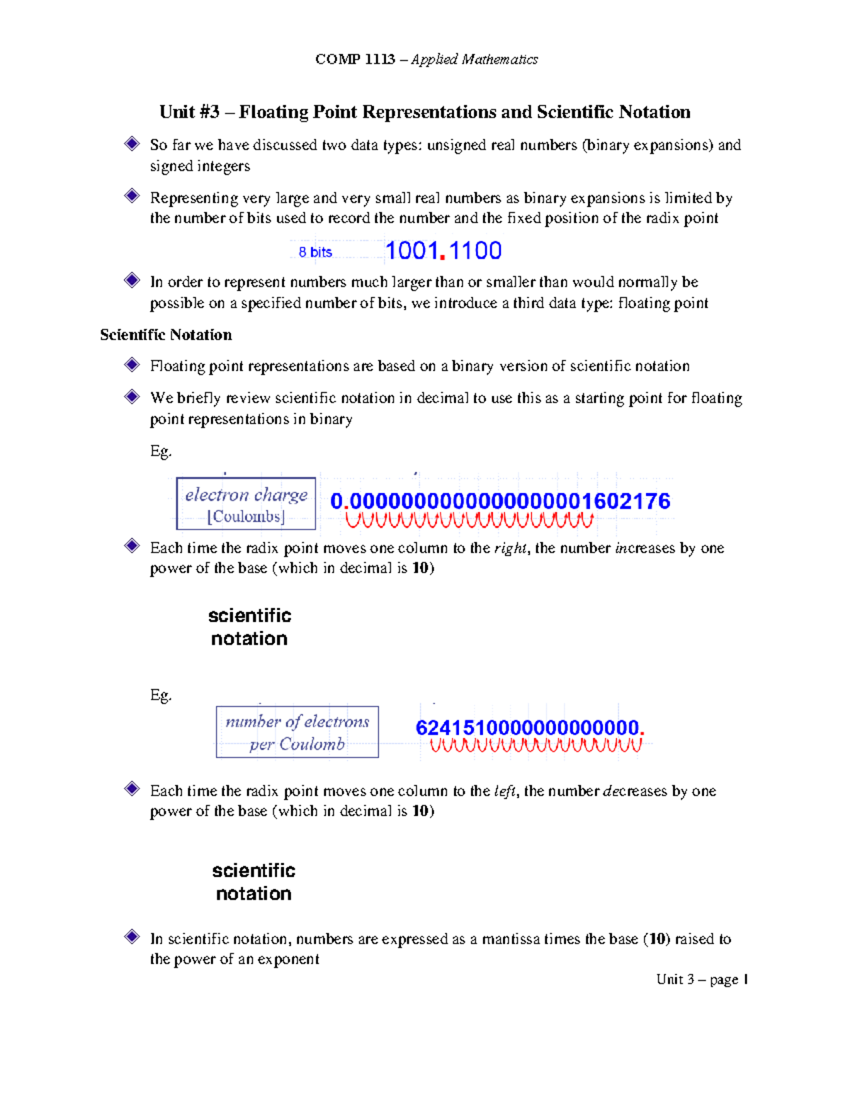 Unit 3 - Floating Point Representations - COMP 1113 – Applied ...