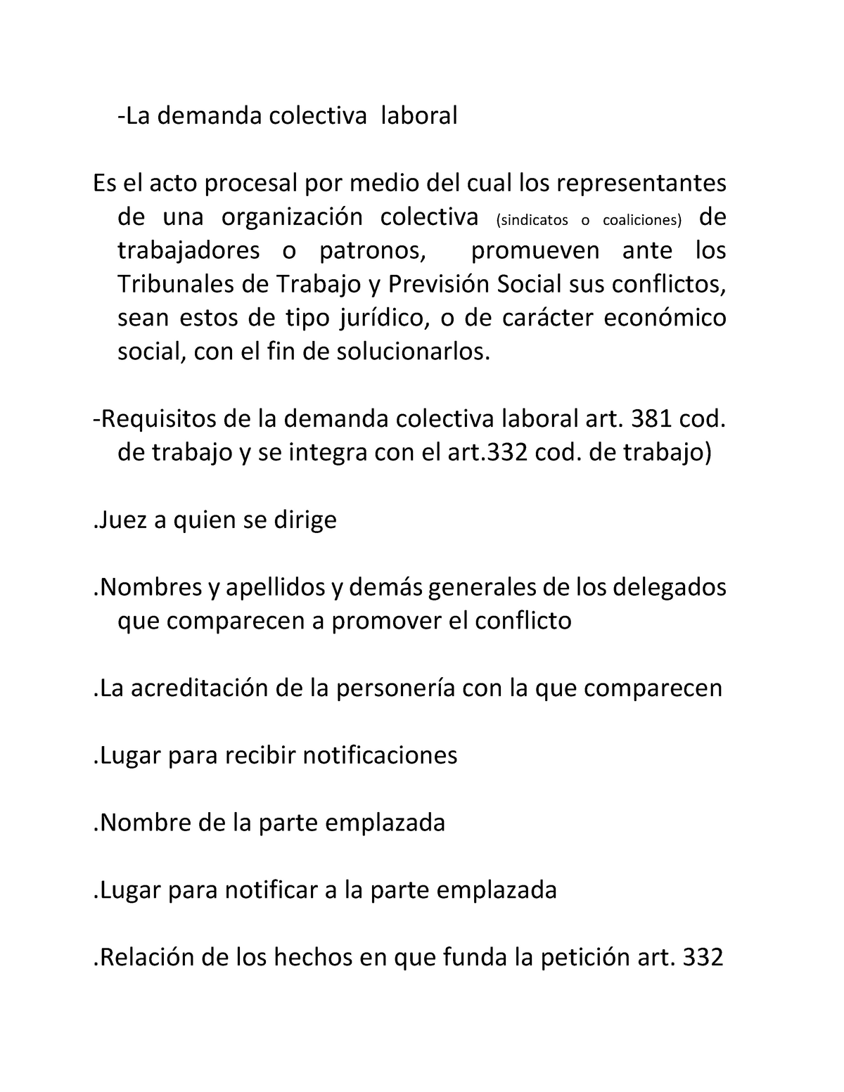 La Demanda Colectiva Laboral -Requisitos De La Demanda Colectiva ...