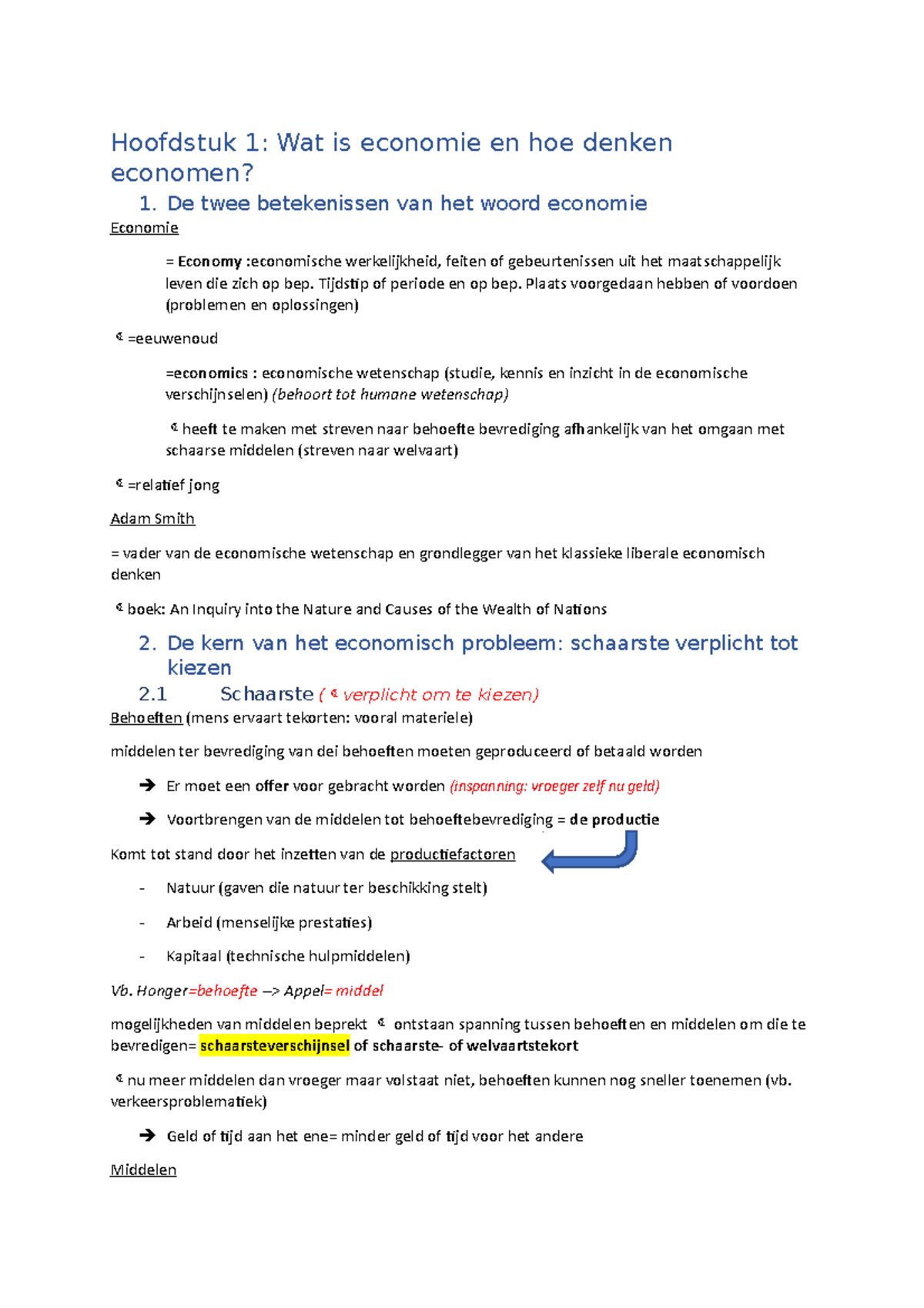 Economie Samenvatting - Hoofdstuk 1: Wat Is Economie En Hoe Denken ...