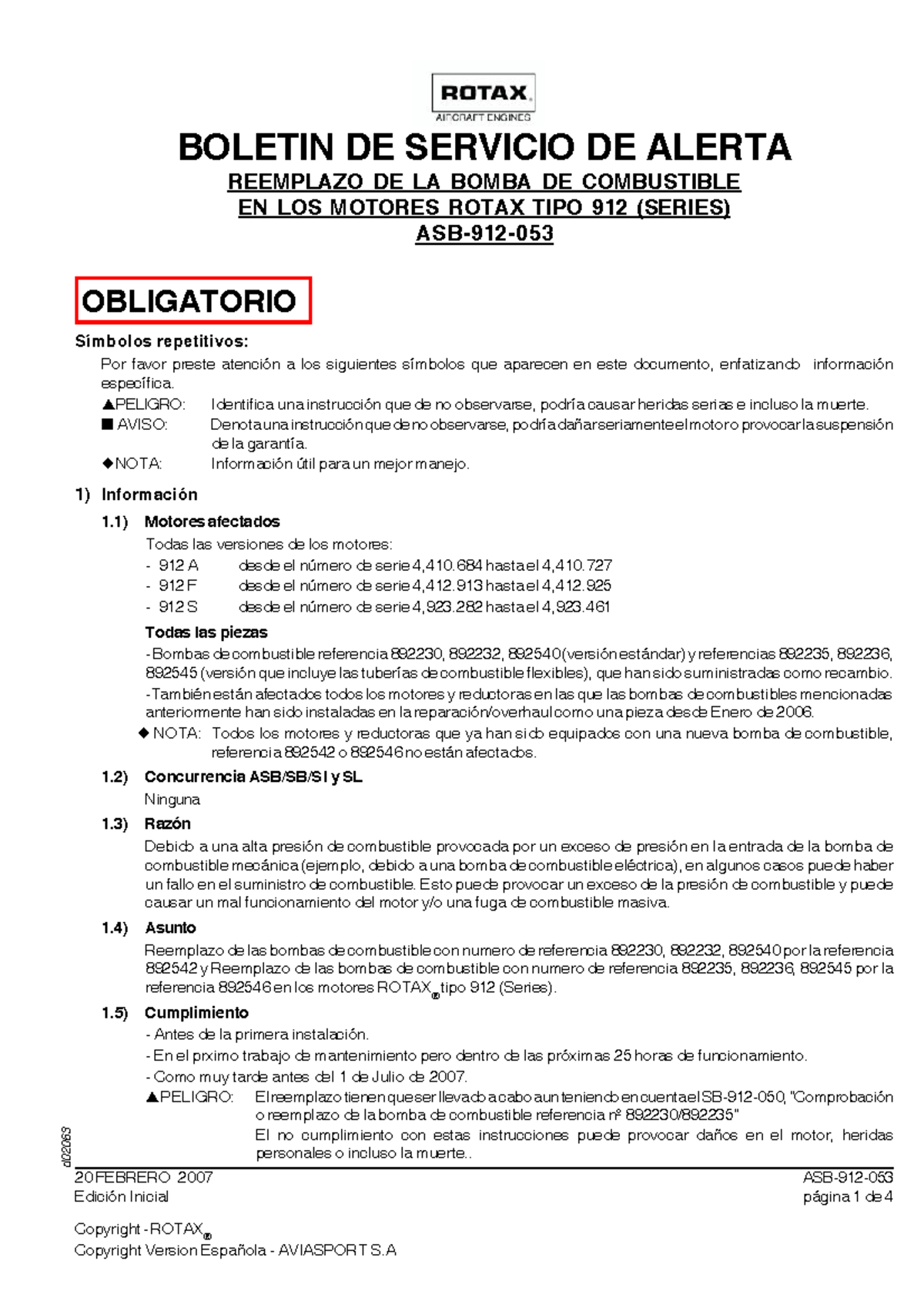 Boletin - ASB-912- P·gina 1 De 4 20 FEBRERO 2007 EdiciÛn Inicial ...