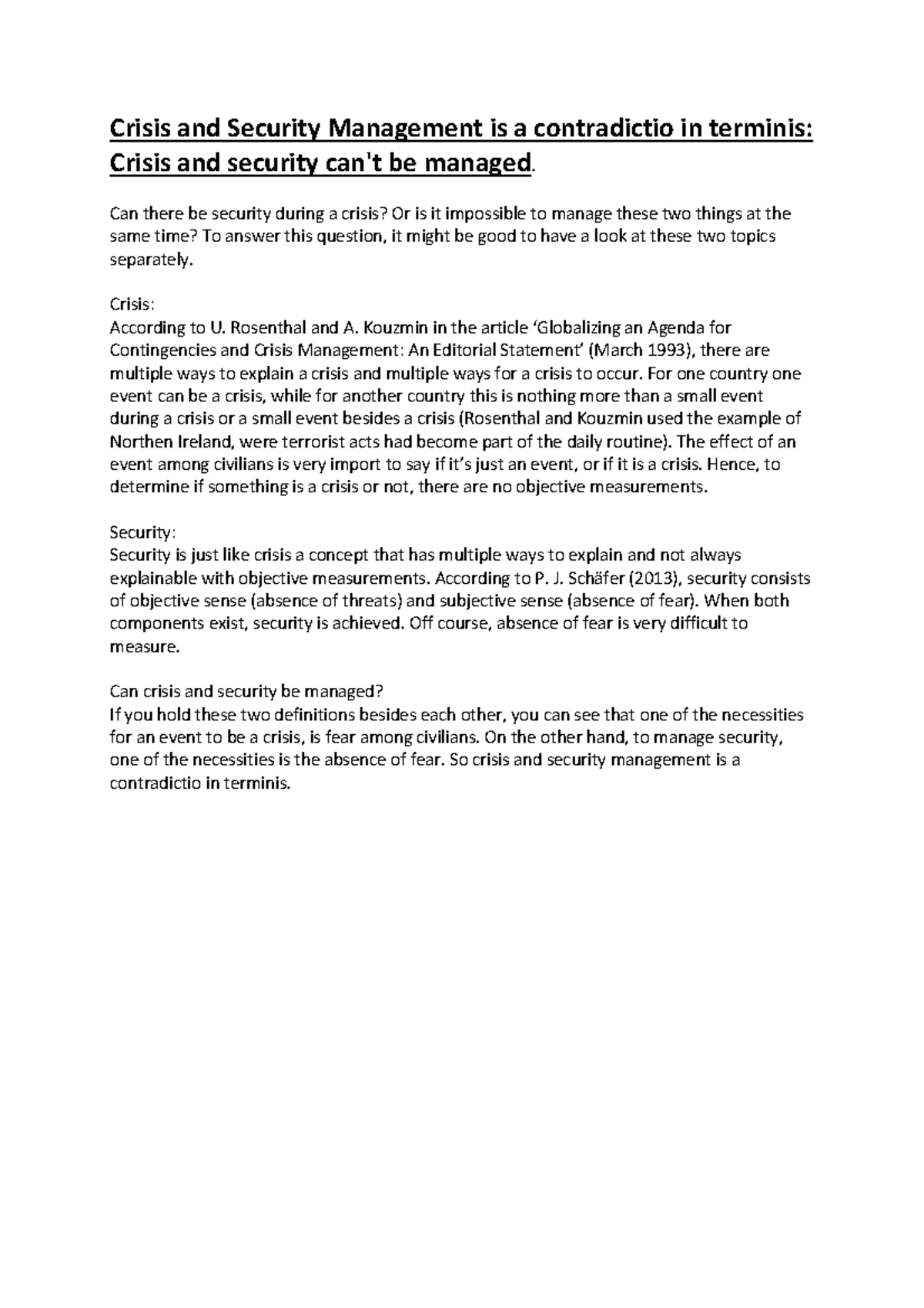 Assignment week 2 7 Crisis and Security Management is a contradictio in terminis Crisis and Assignment week 2 7 Crisis and Security Management is a contradictio in terminis Crisis and