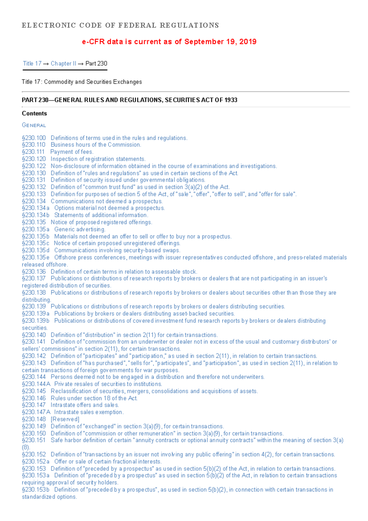 Rules under the 33 ActCode of Federal Regulations ELECTRONIC CODE OF