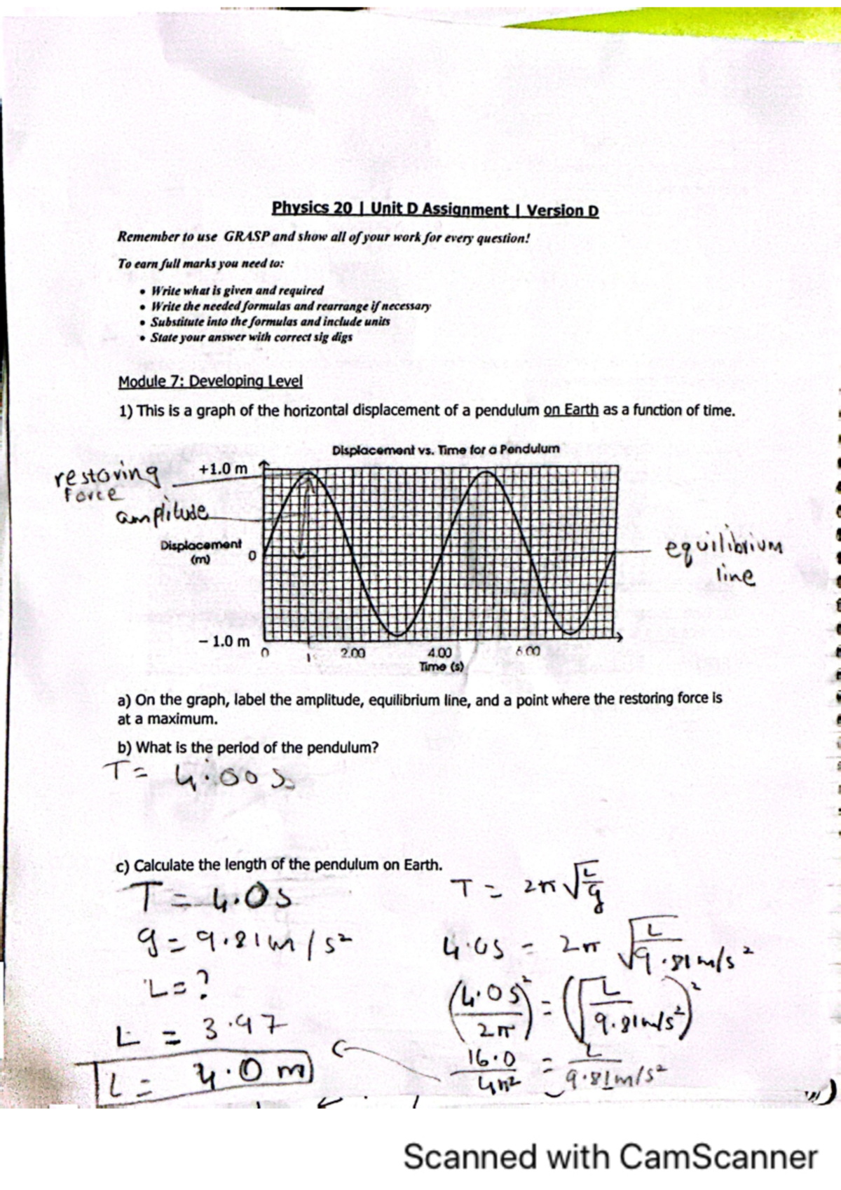 Physics unit d assignment - Physics 20 I Unit D Assignment I Version D ...