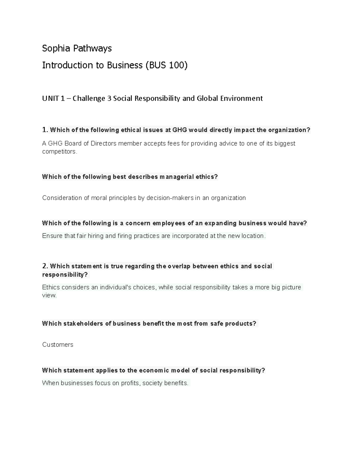 BUS 100 Challenge 3 - Sophia Pathways Introduction To Business (BUS 100 ...