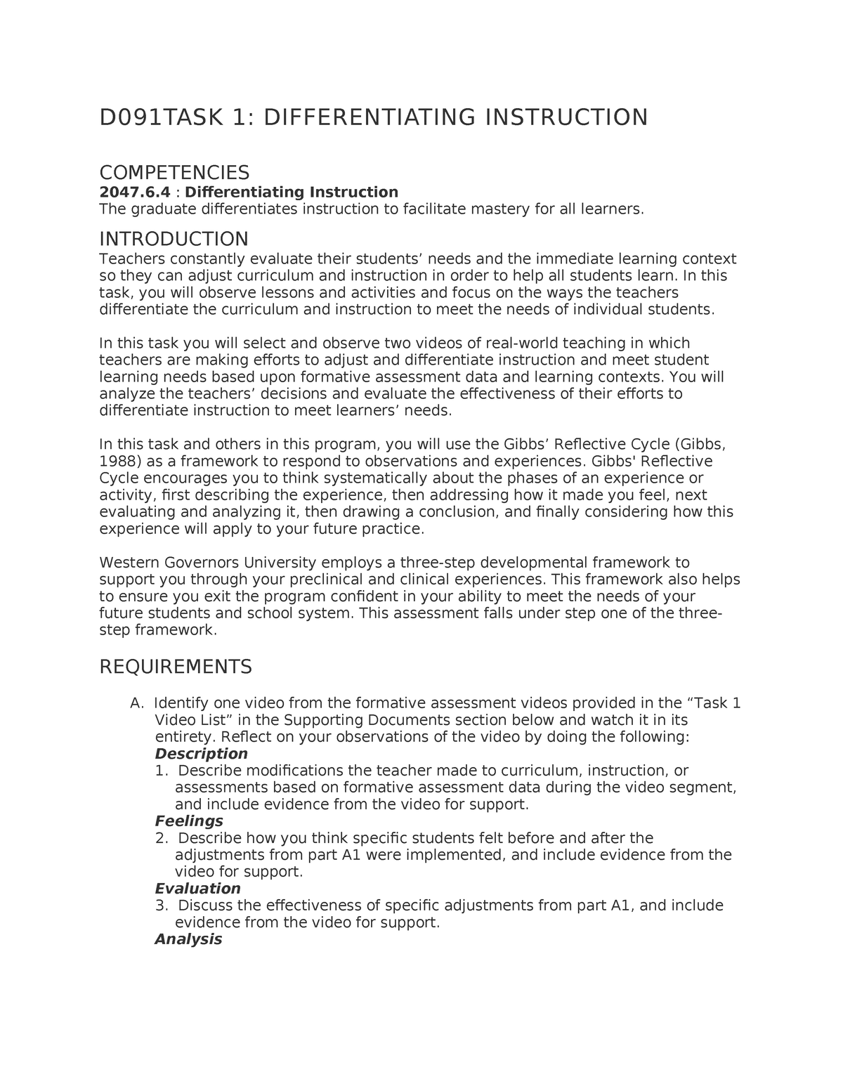 D091 Task 1-4 Rubric - D091TASK 1: DIFFERENTIATING INSTRUCTION ...