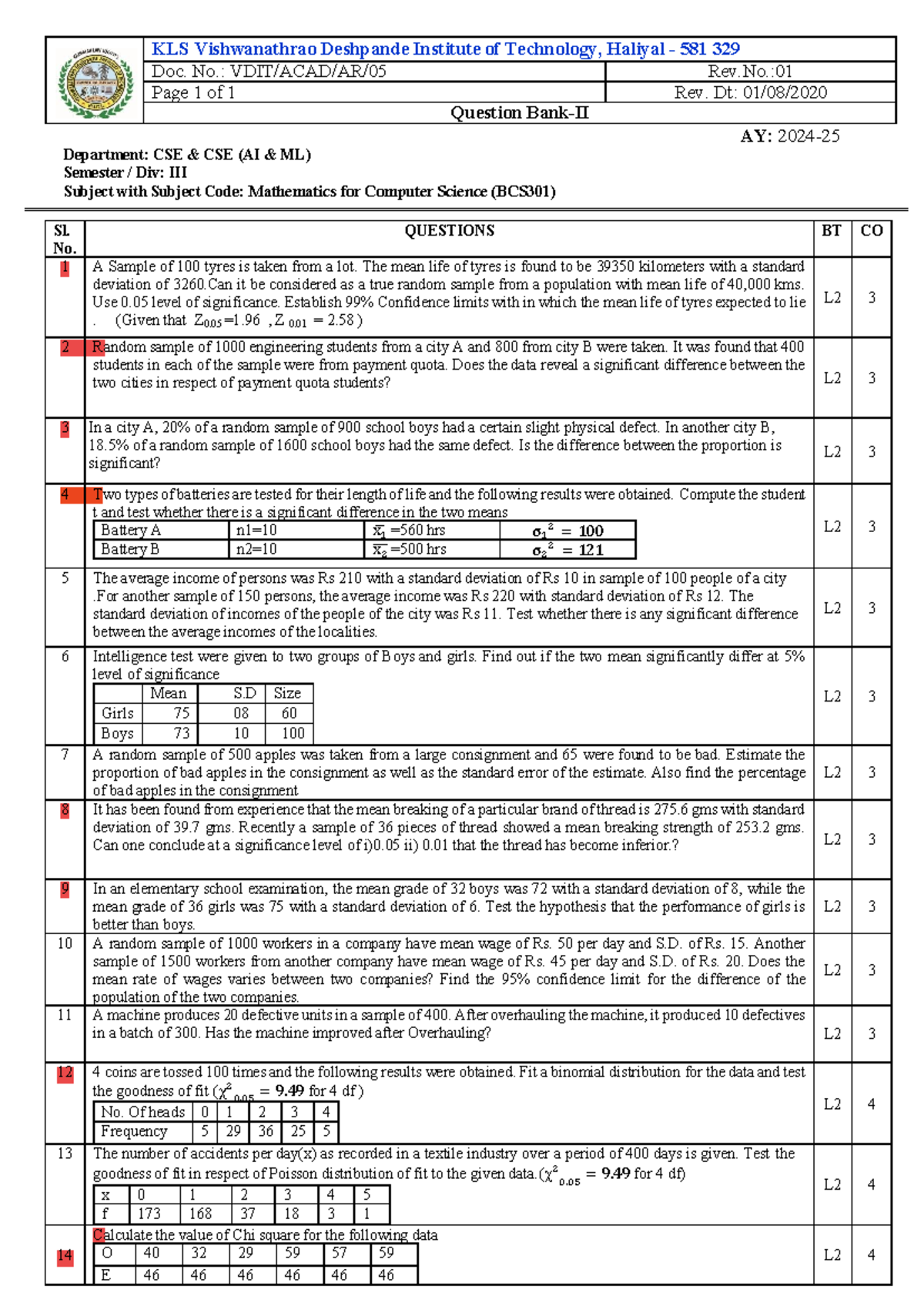 BCS301-Question Bank II - KLS Vishwanathrao Deshpande Institute of ...