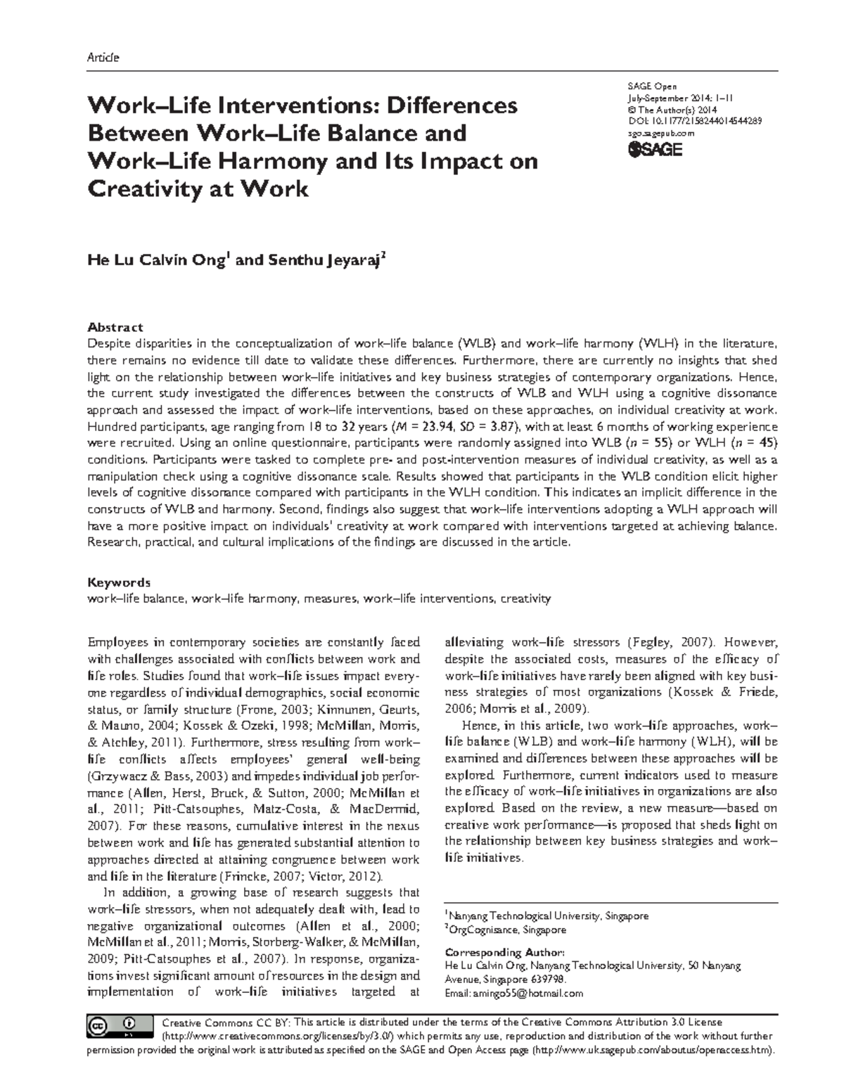 Work–Life Interventions Differences Between Work–Life Balance and Work ...