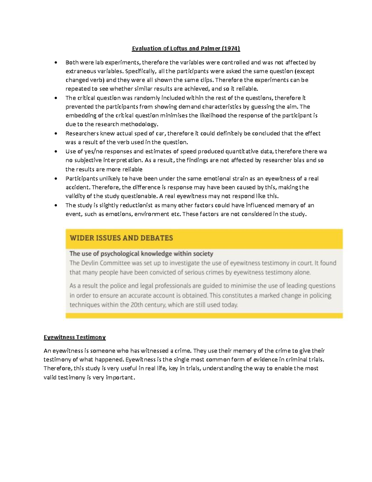 Evaluation Of Loftus And Palmer Study - Evaluation Of Loftus And Palmer ...