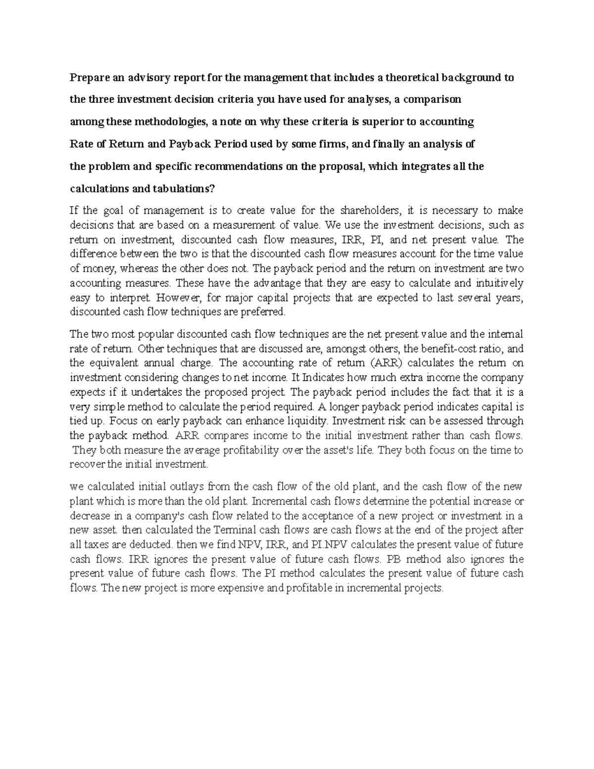Assignment 01 part (E) 20F-0023 - Prepare an advisory report for the ...