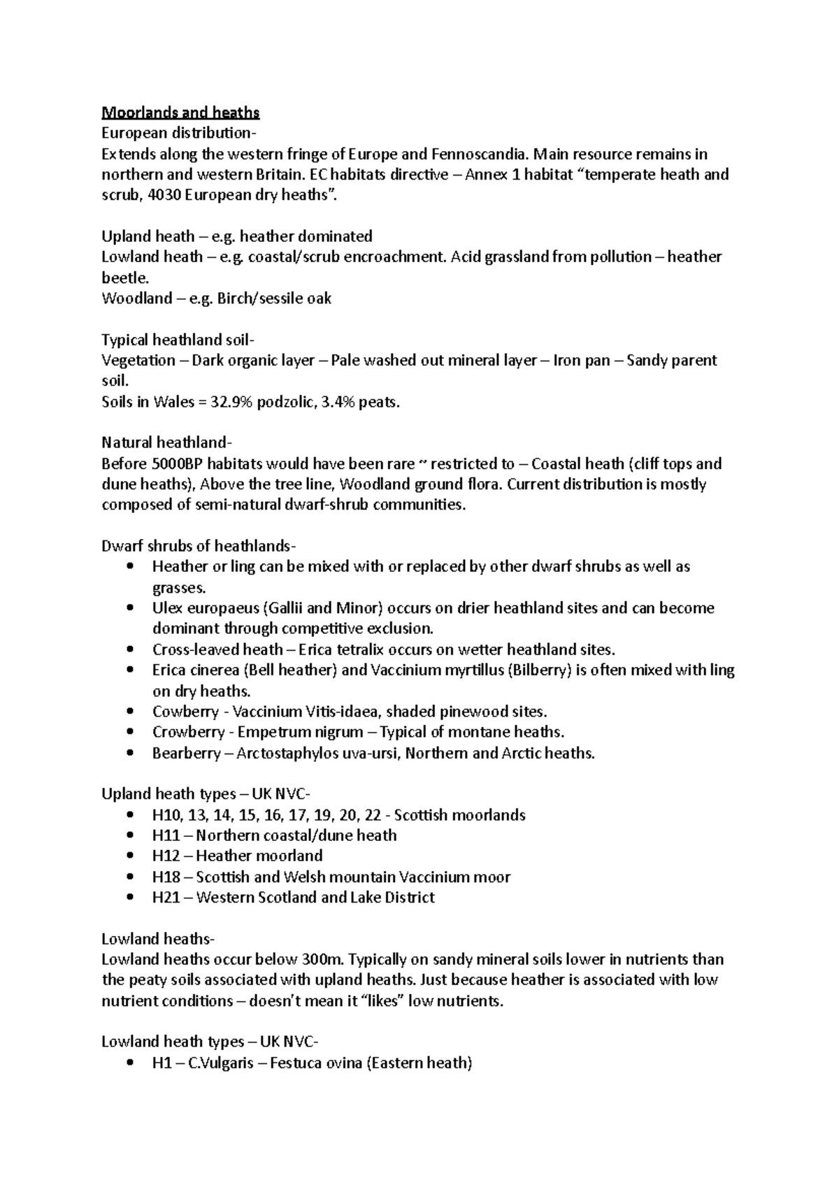 Moorlands and heaths Lecture notes Moorlands and heaths European