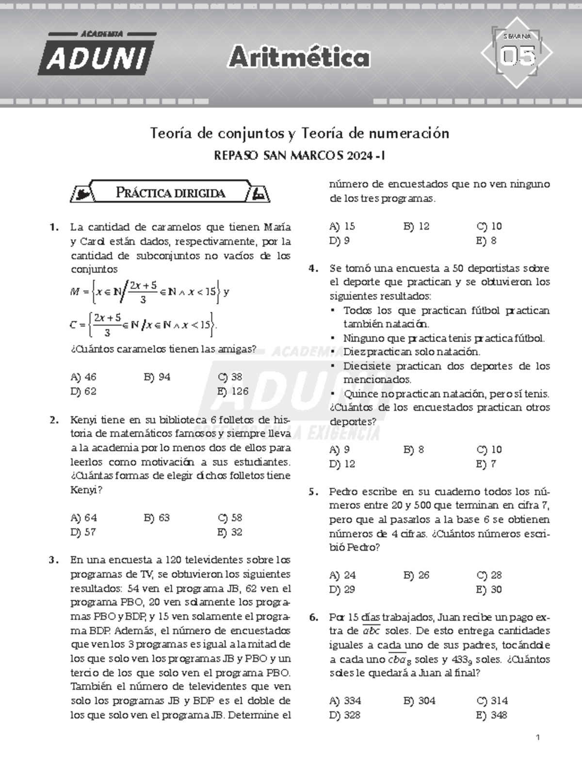 A RSM Dir Sem 5 Bol 1 - Practica Para Examen - Academia ADUNI Semana 05 ...