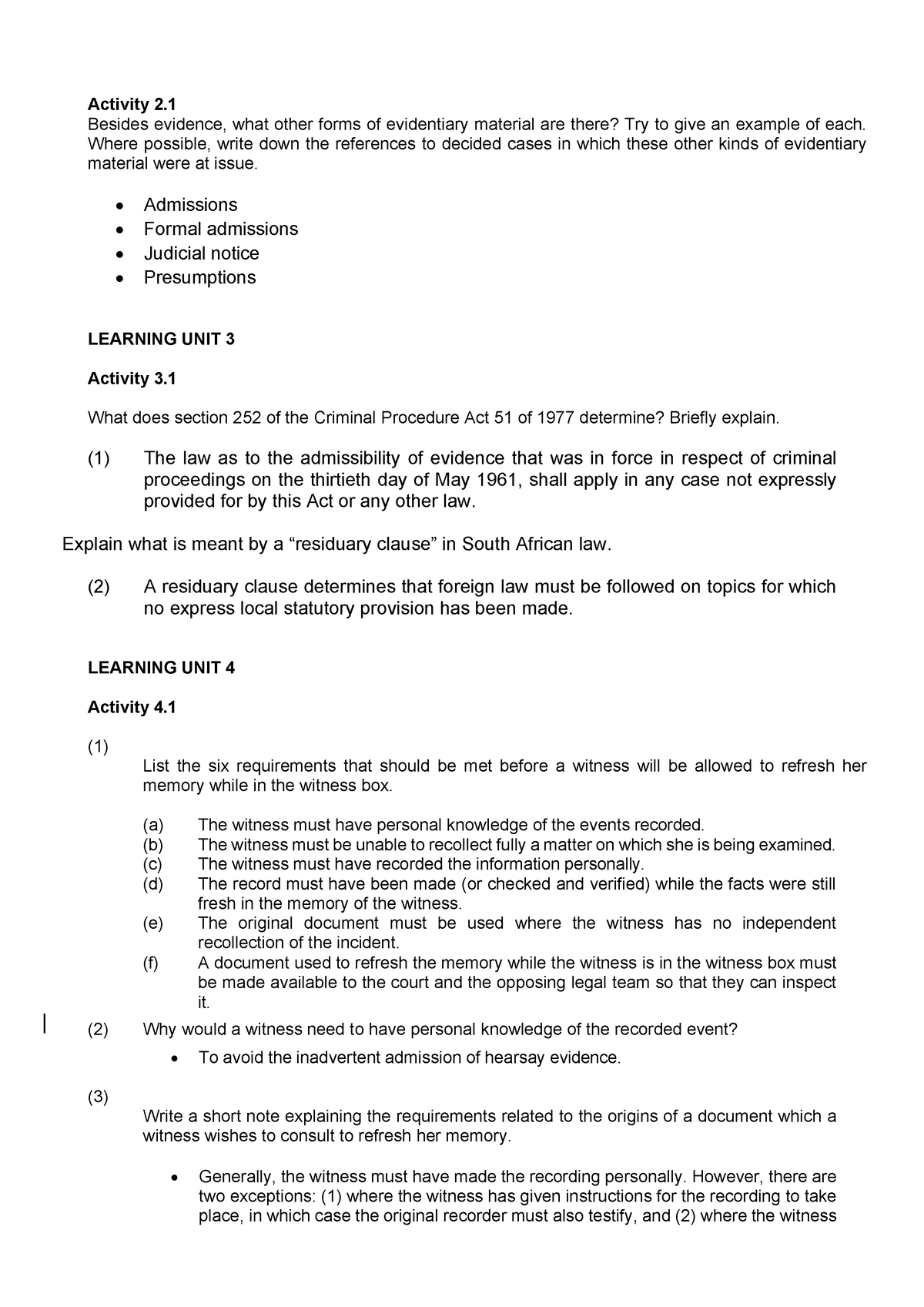 Law Of Evidence Revision - Activity 2. Besides Evidence, What Other ...